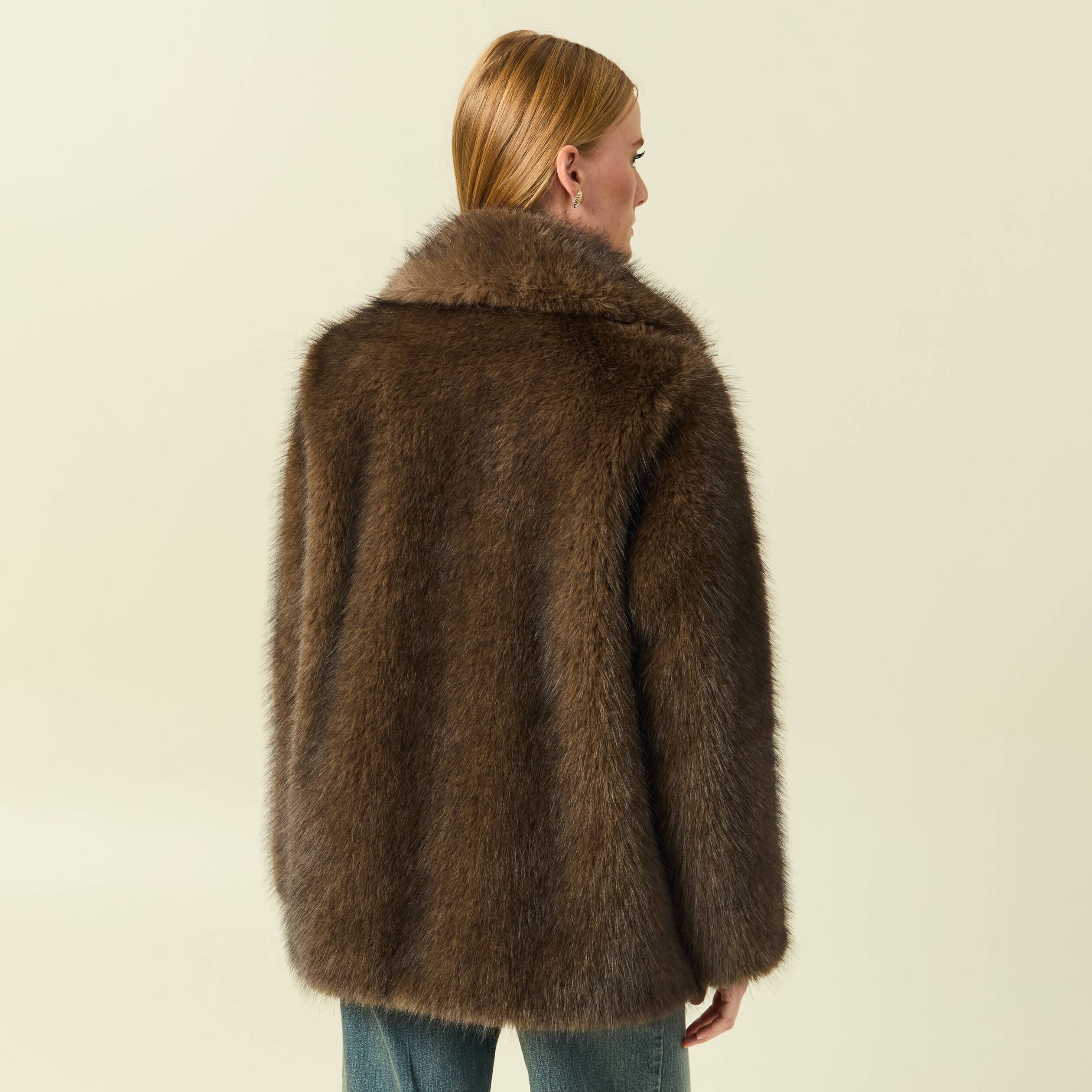 Manteau manches longues doubl&eacute; marron femme