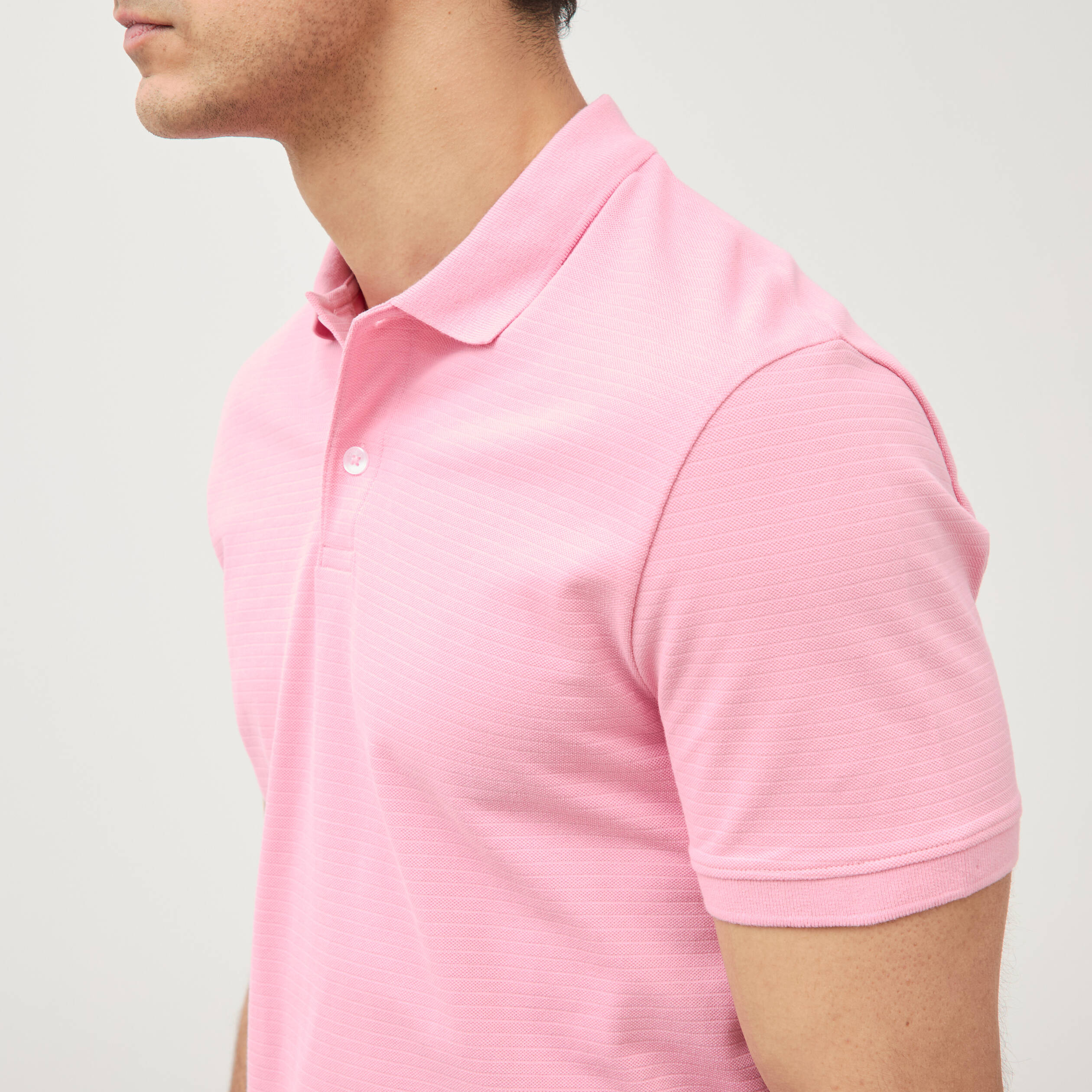 Polo cintr&eacute; en coton manches courtes rose homme