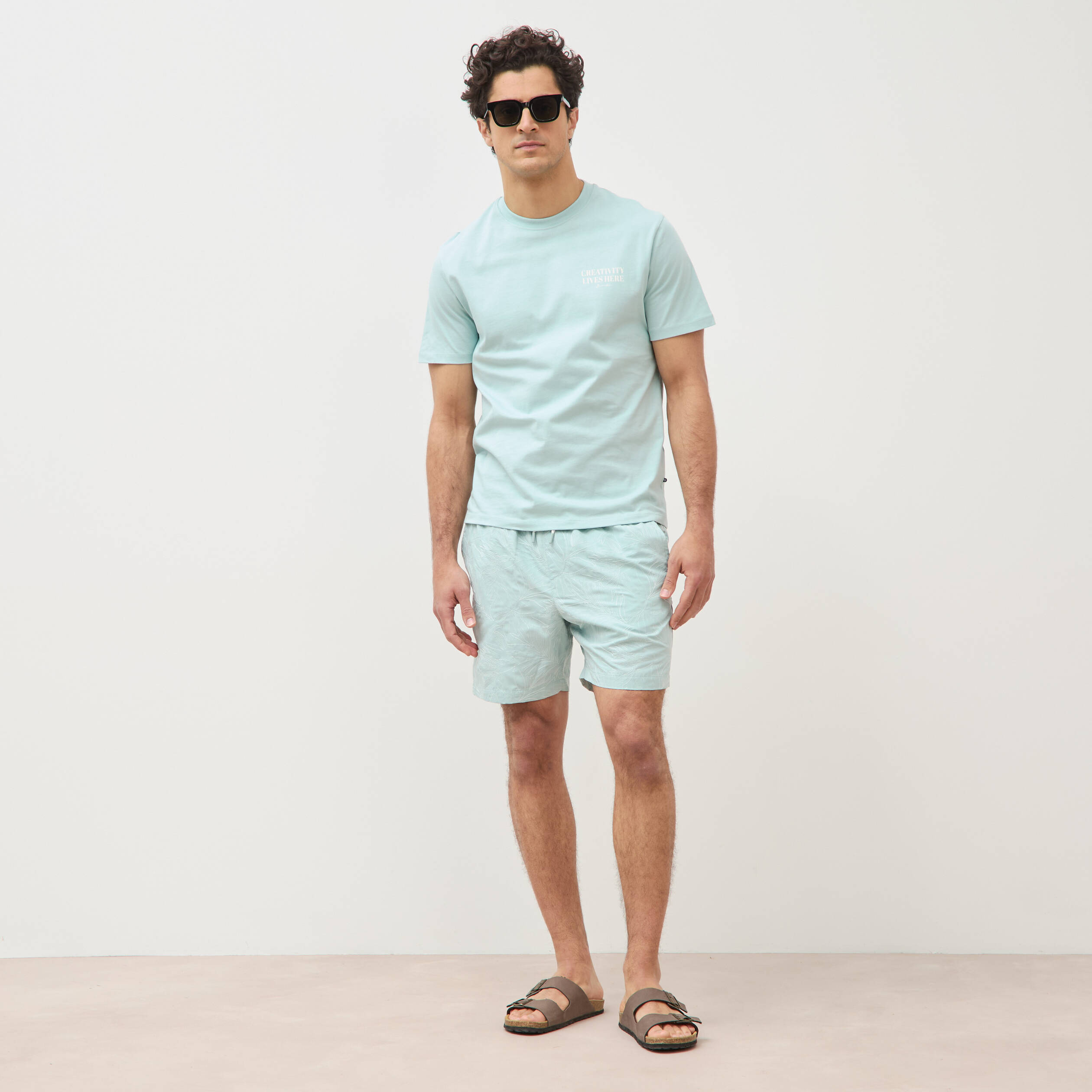 Maillot de bain avec broderie doubl&eacute; bleu gris homme