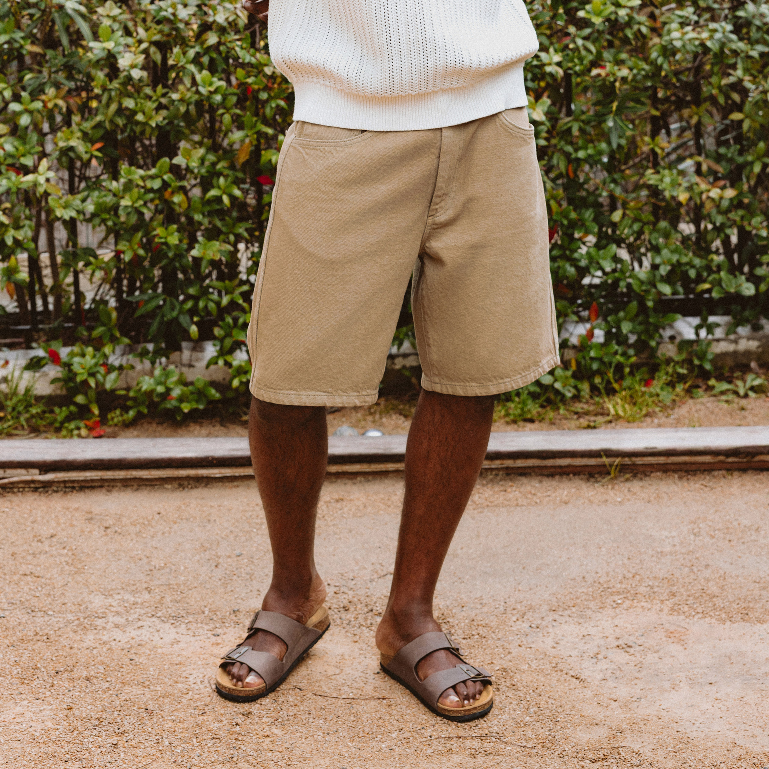 Bermuda en jean coton beige homme