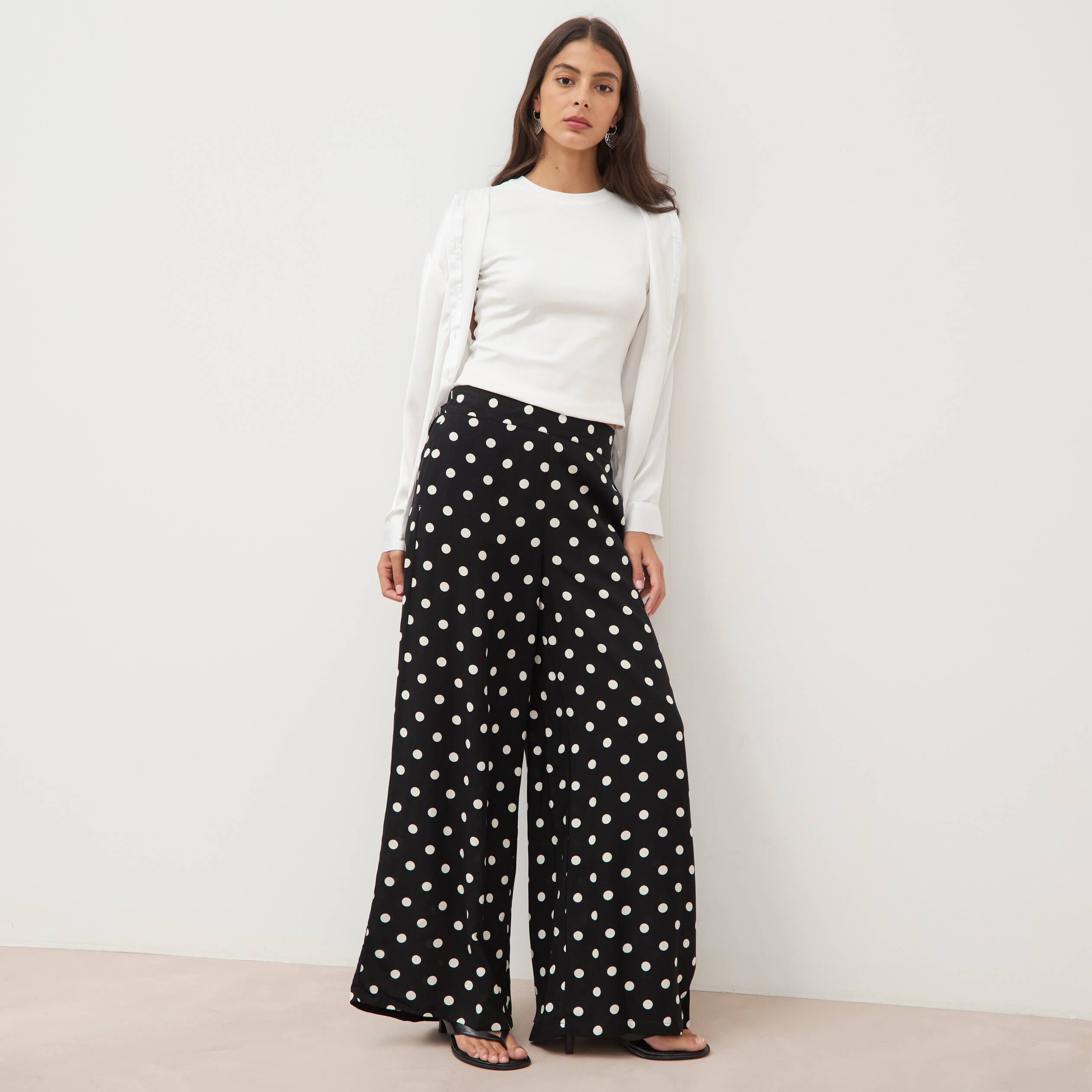 Pantalon large taille haute noir femme