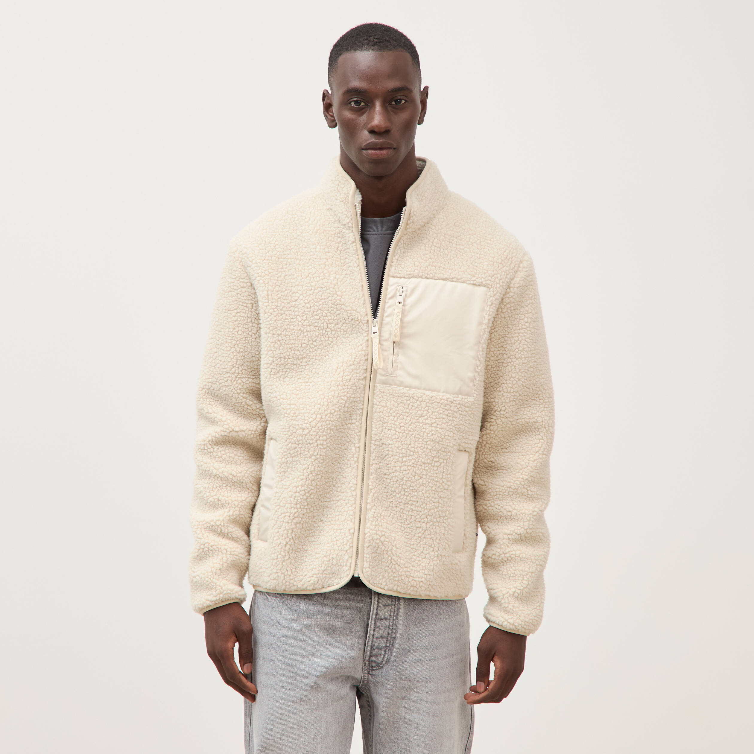 Veste droite sherpa col montant sable homme