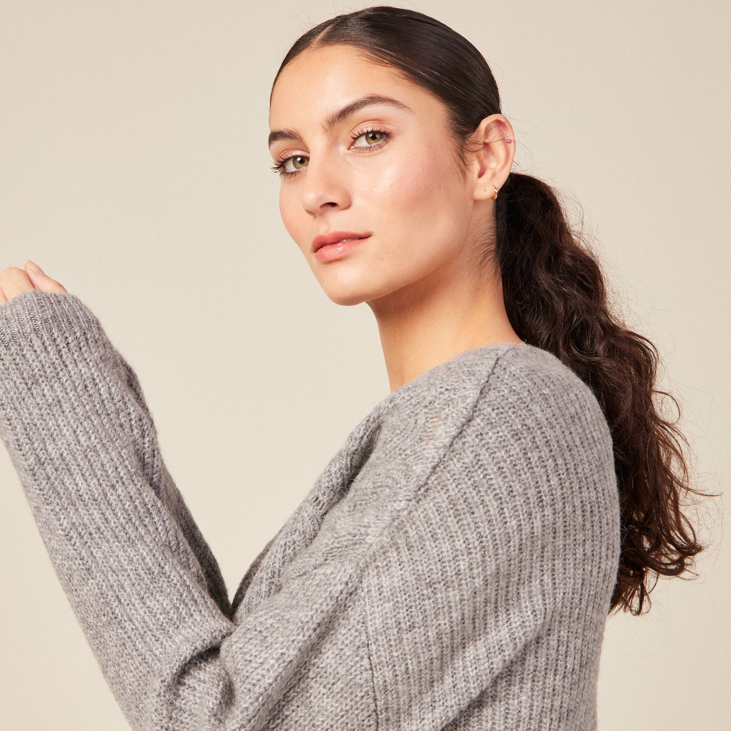 pull manches longues ajoure gris femme Pull manches longues ajouré gris femme