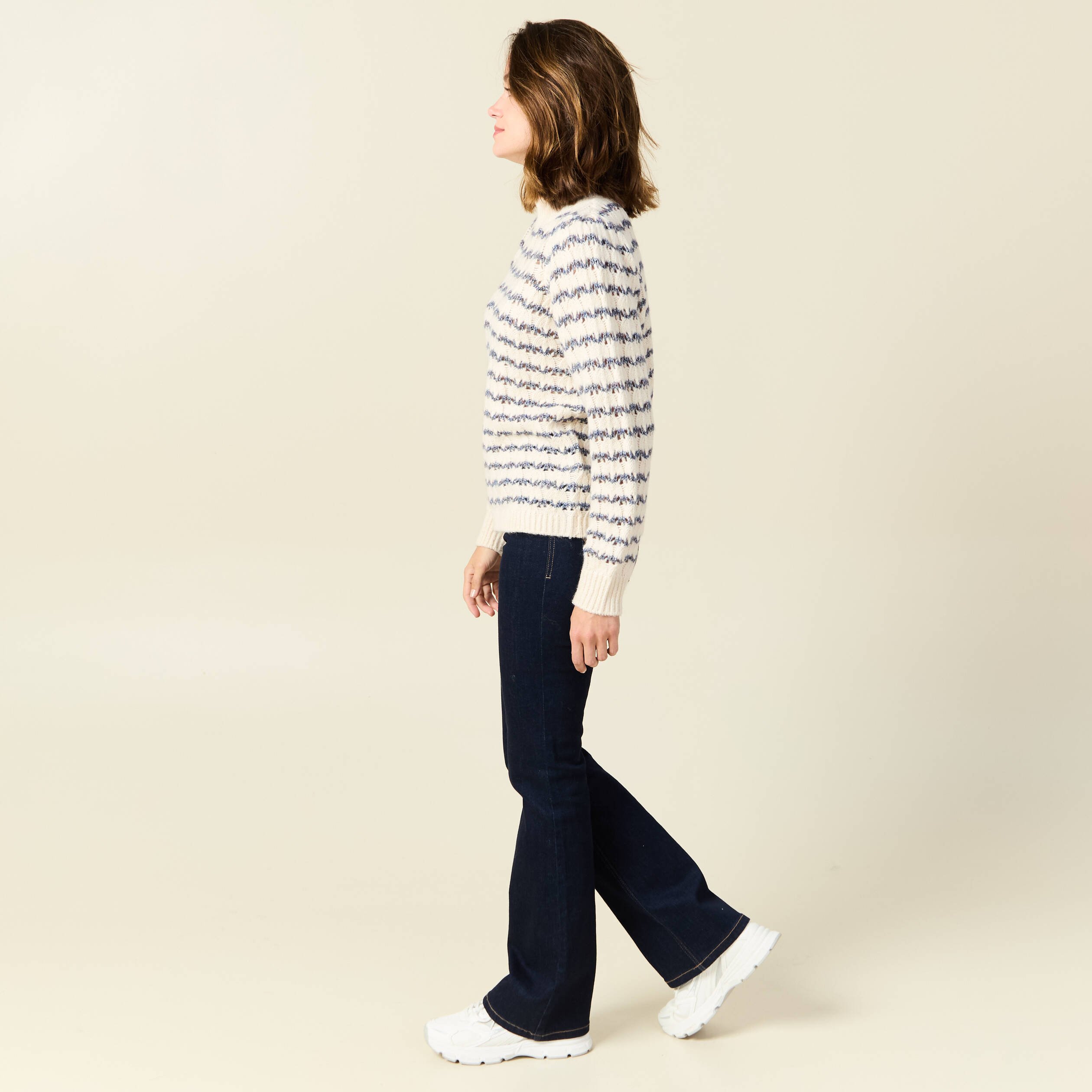 pull manches longues ajoure ecru femme Pull manches longues ajouré ecru femme