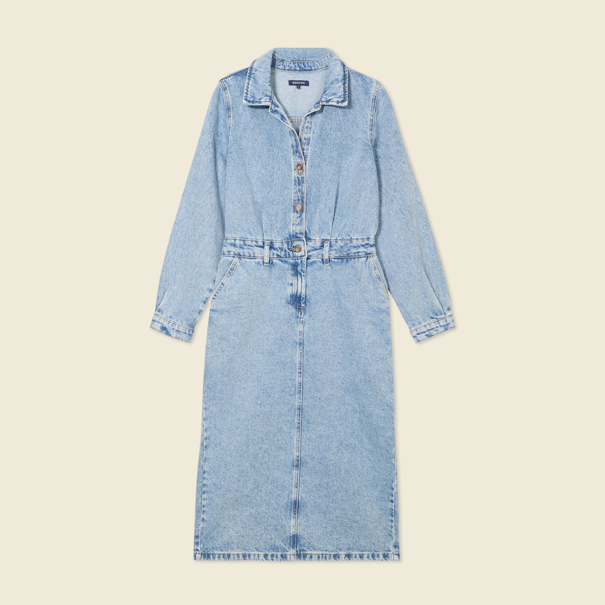 robe midi droite en jean denim used femme Robe midi droite en jean denim used femme