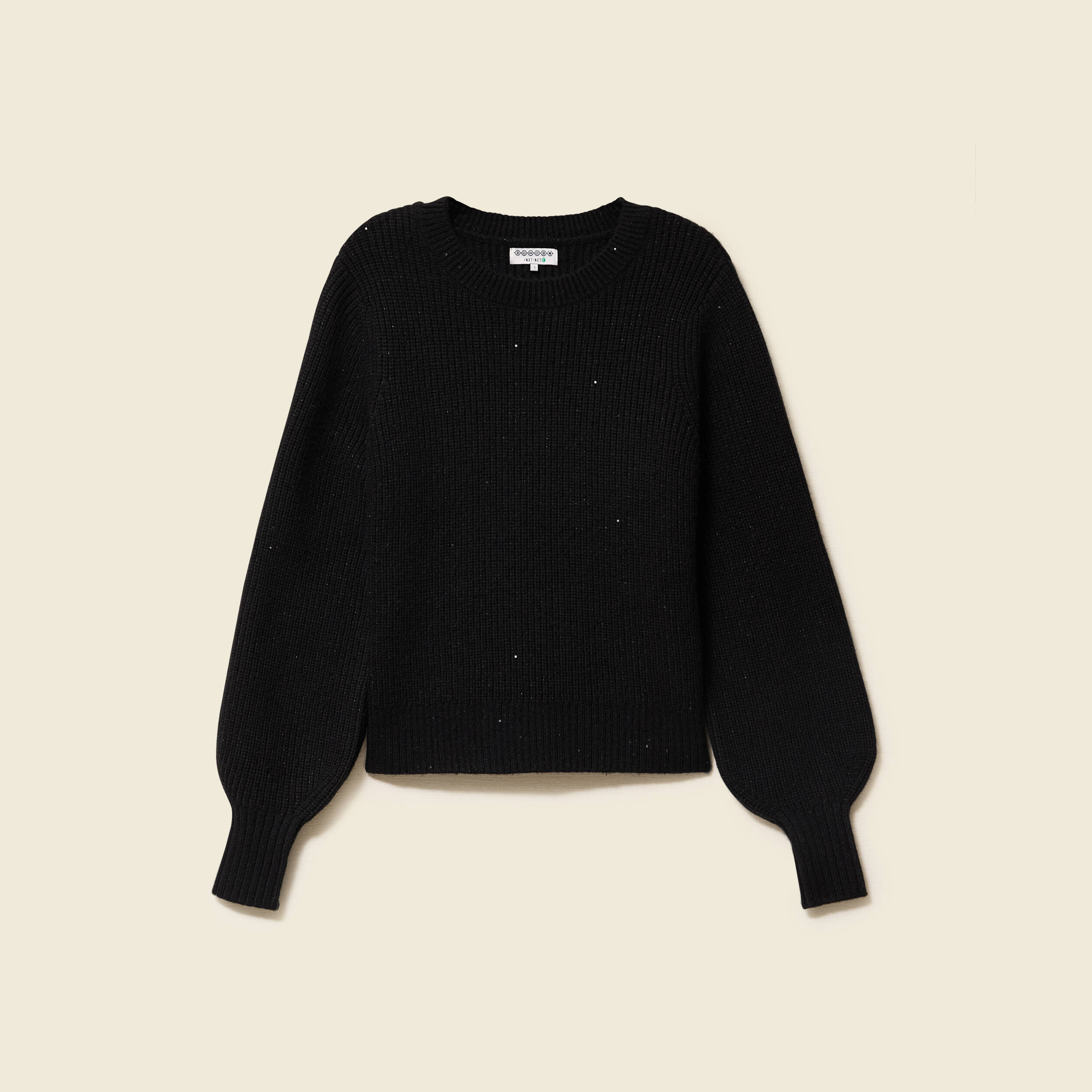 Pull manches longues col rond &agrave; sequins noir femme
