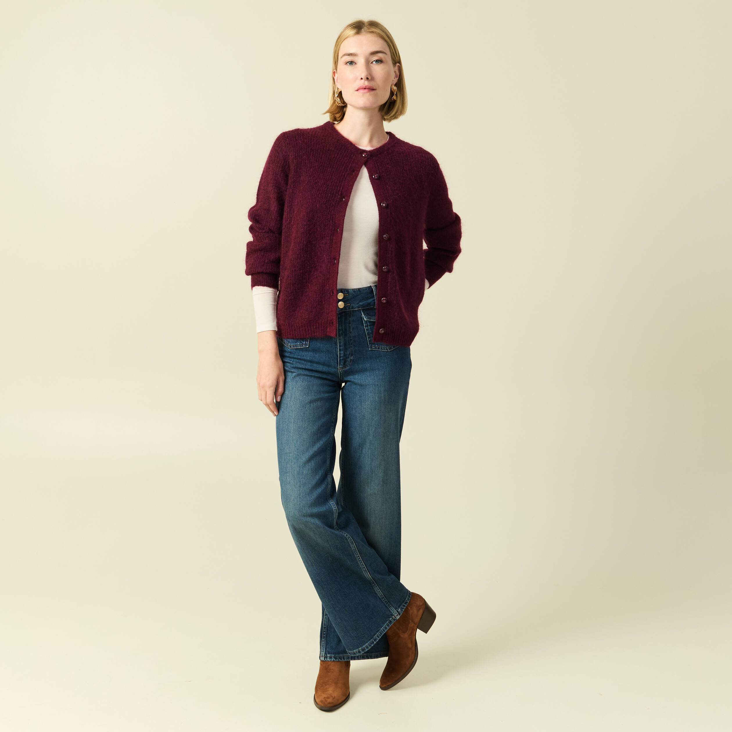 Jeans bootcut taille haute bleu femme