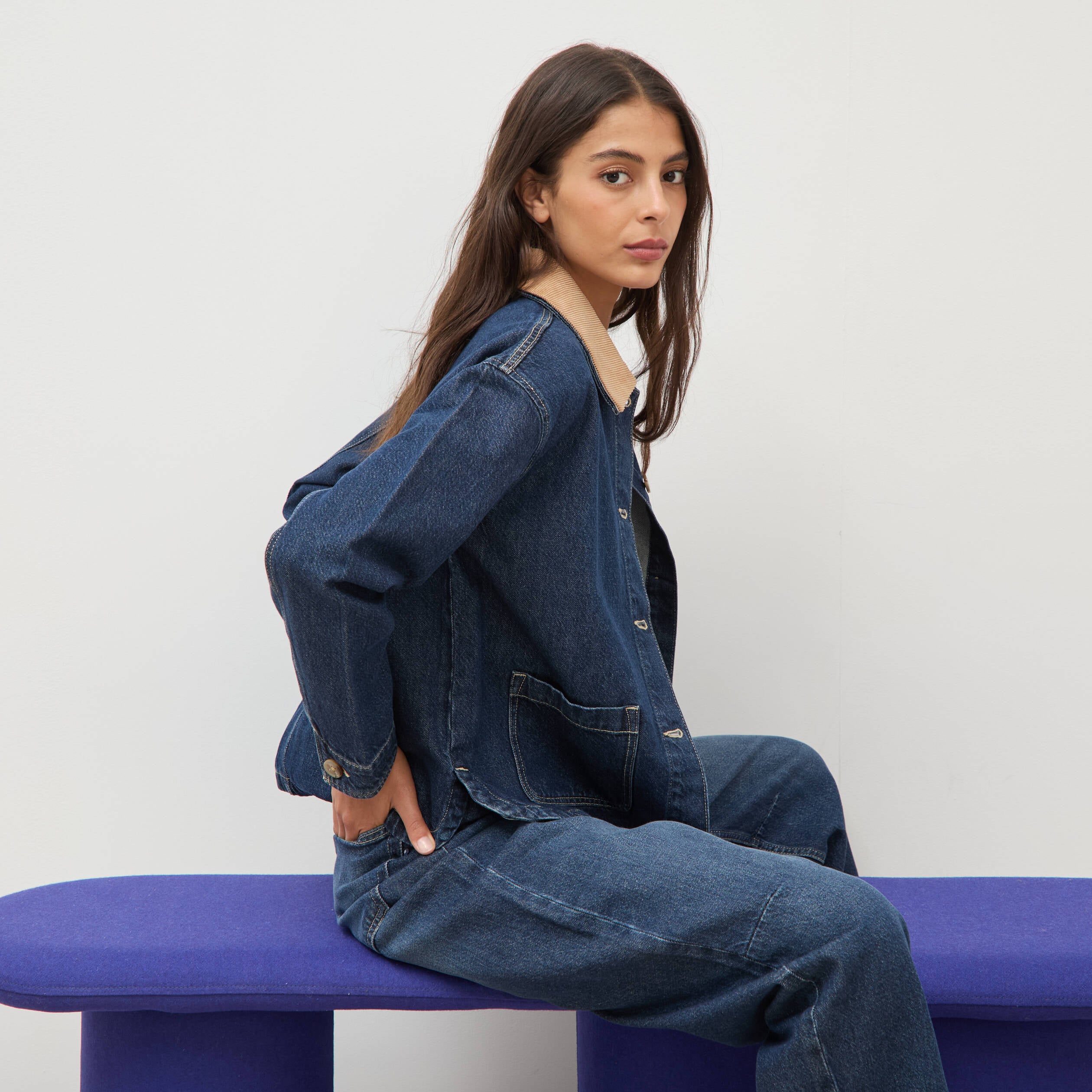 Veste en jeans manches longues denim brut clean femme