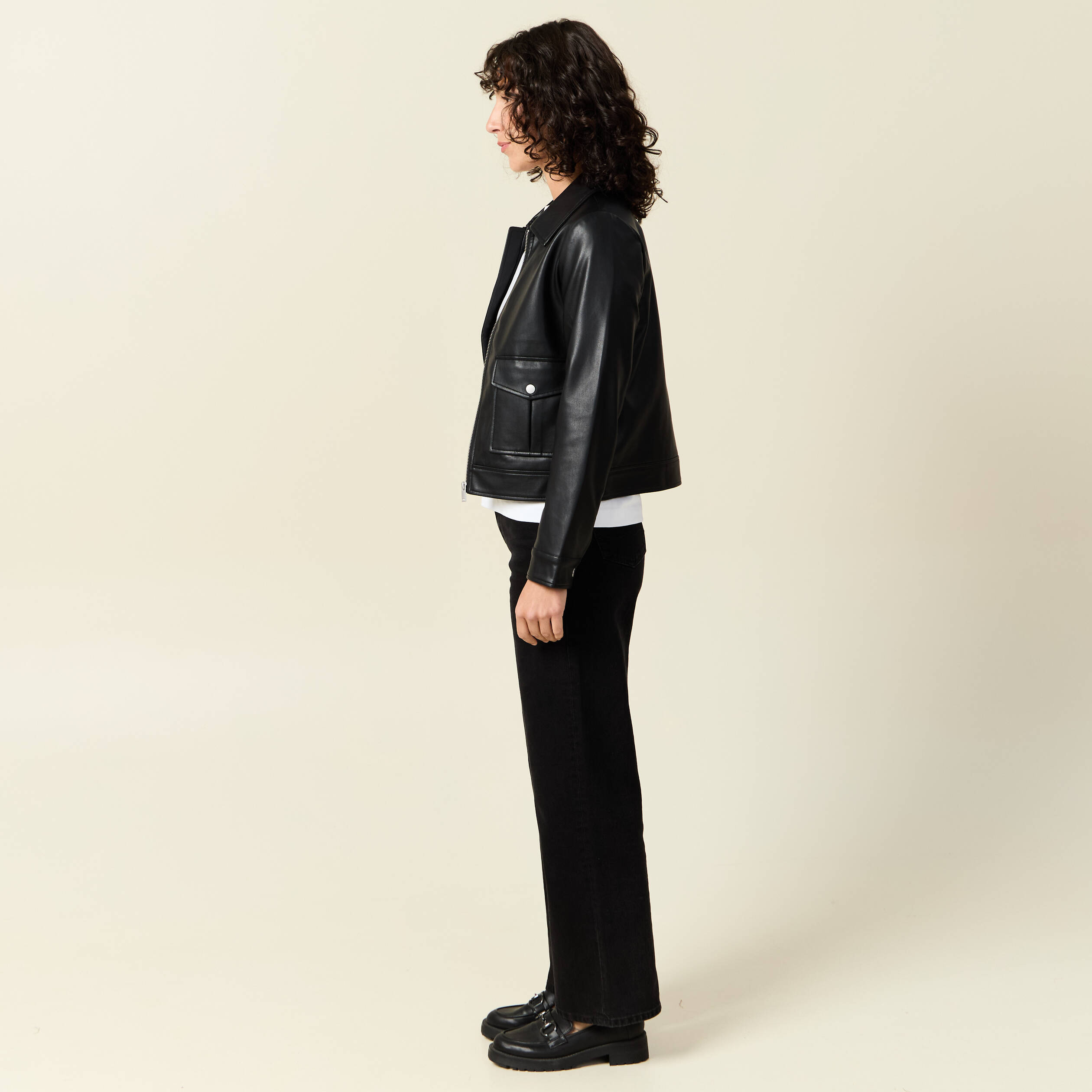 Blouson simili cuir noir femme