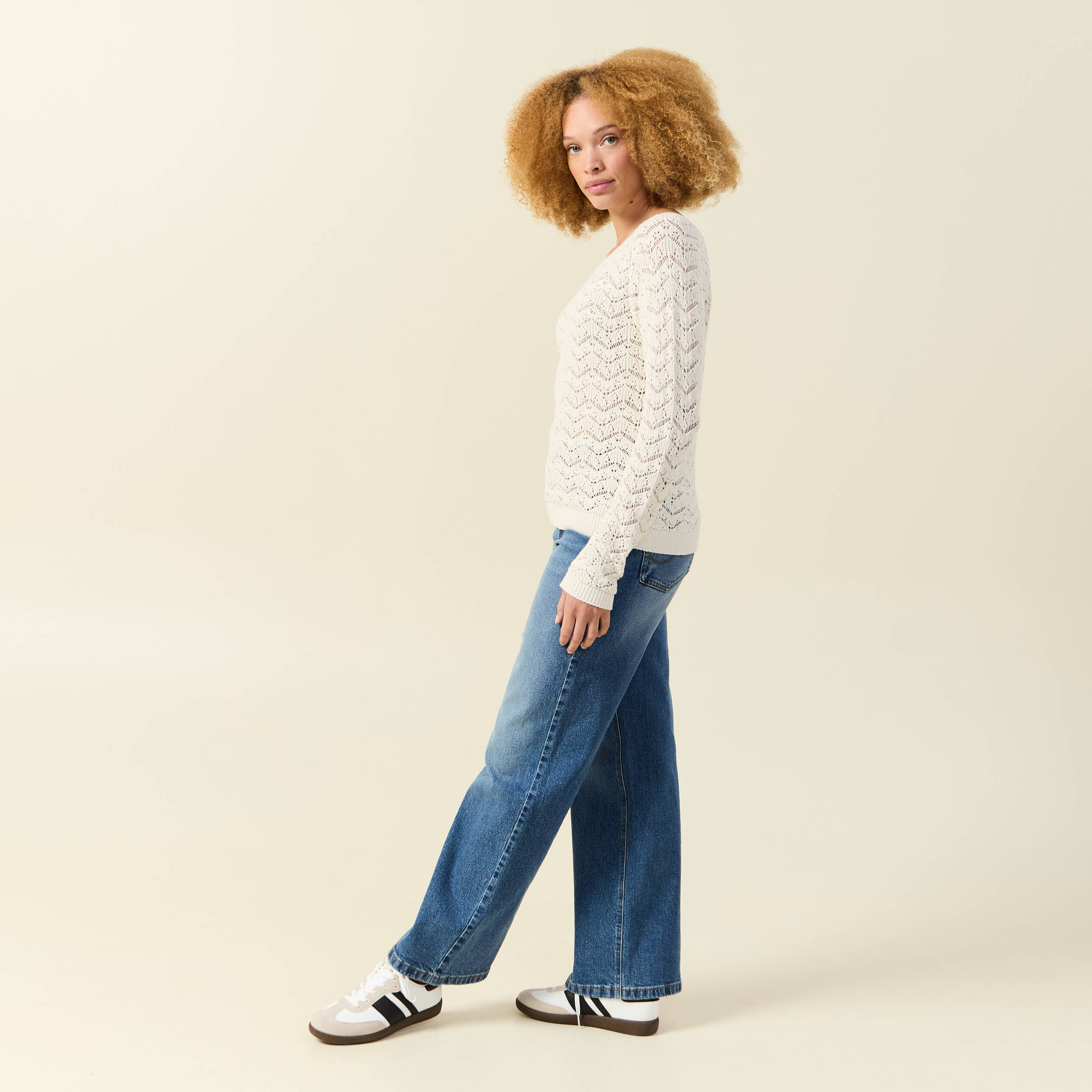 pull ajoure col bateau manches longues ecru femme Pull ajouré col bateau manches longues ecru femme