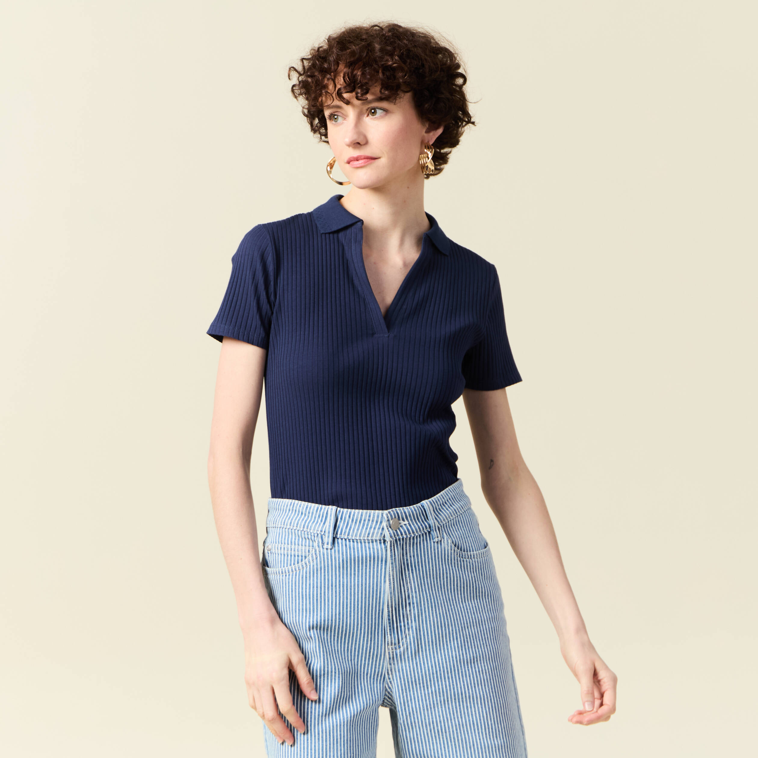 Polo manches courtes bleu marine femme