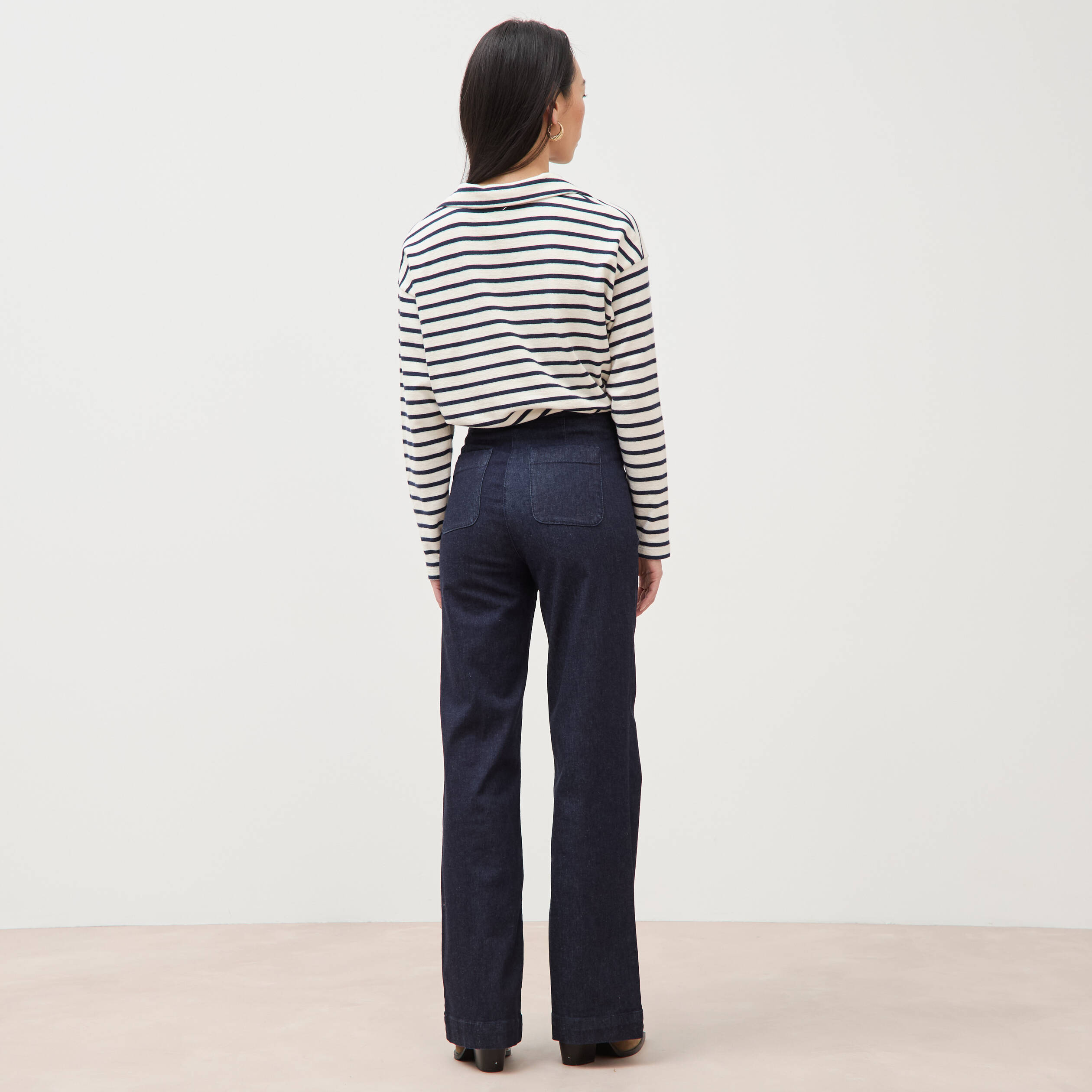 Jeans bootcut taille haute 7/8&egrave;me denim brut femme