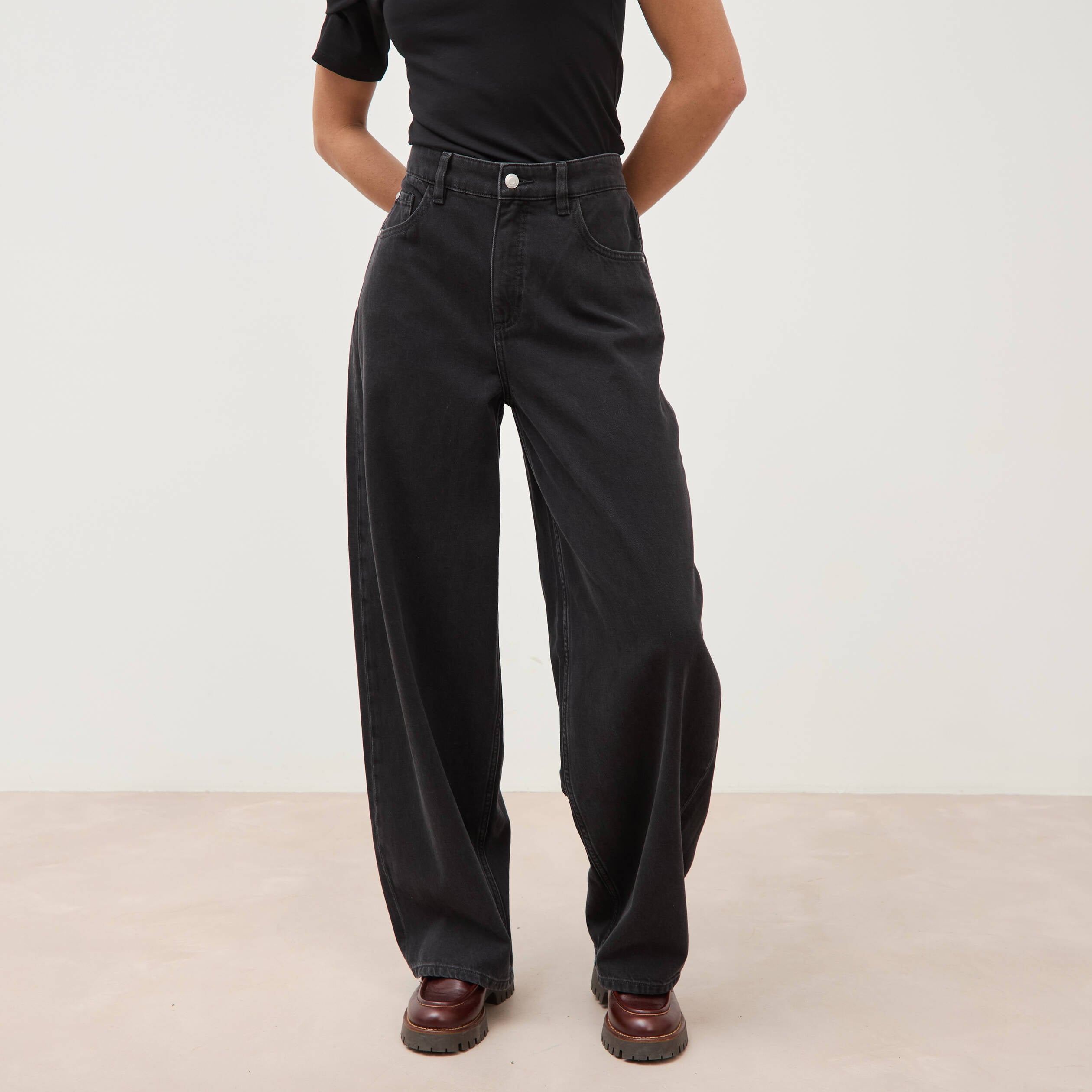 Jeans loose en coton denim gris femme