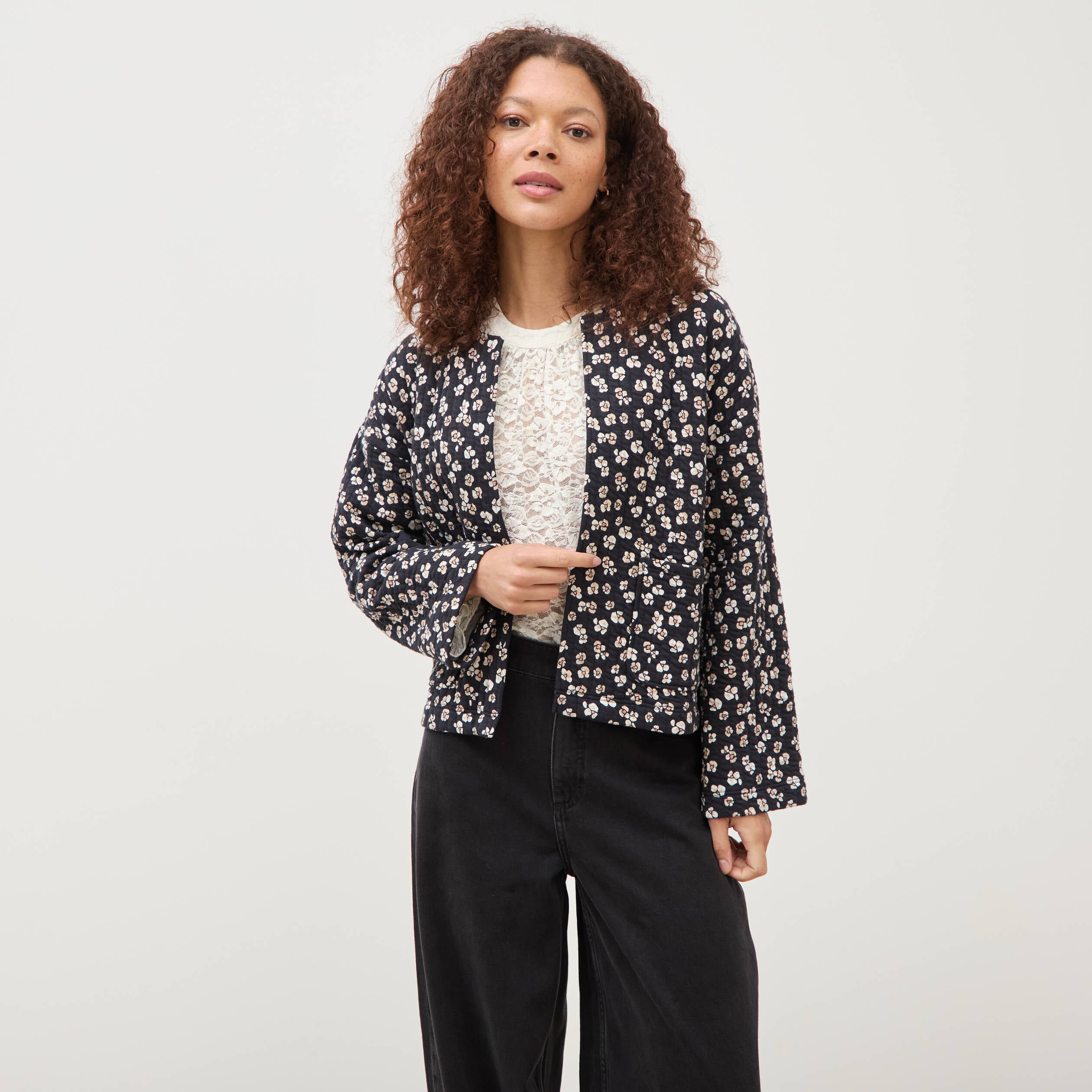 Gilet matelass&eacute; col rond noir femme