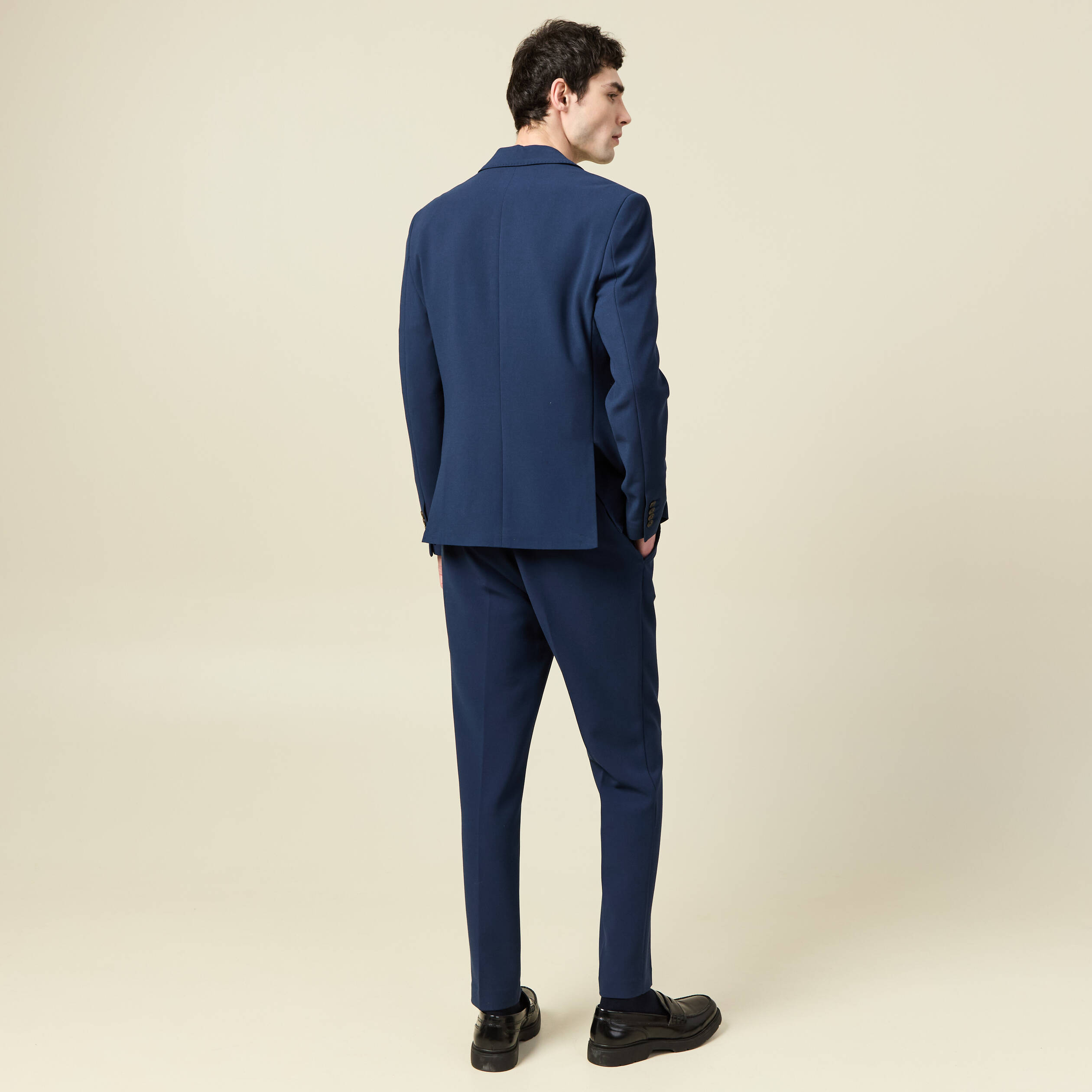 Blazer manches longues col tailleur bleu marine homme