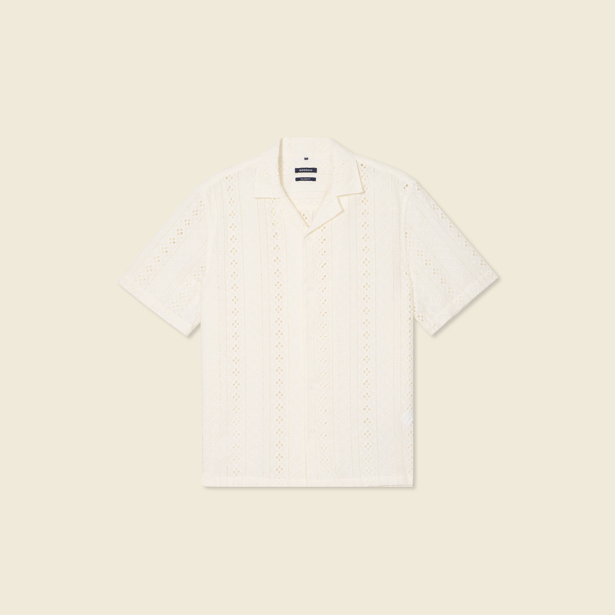 Chemise manches courtes brod&eacute;e ecru homme