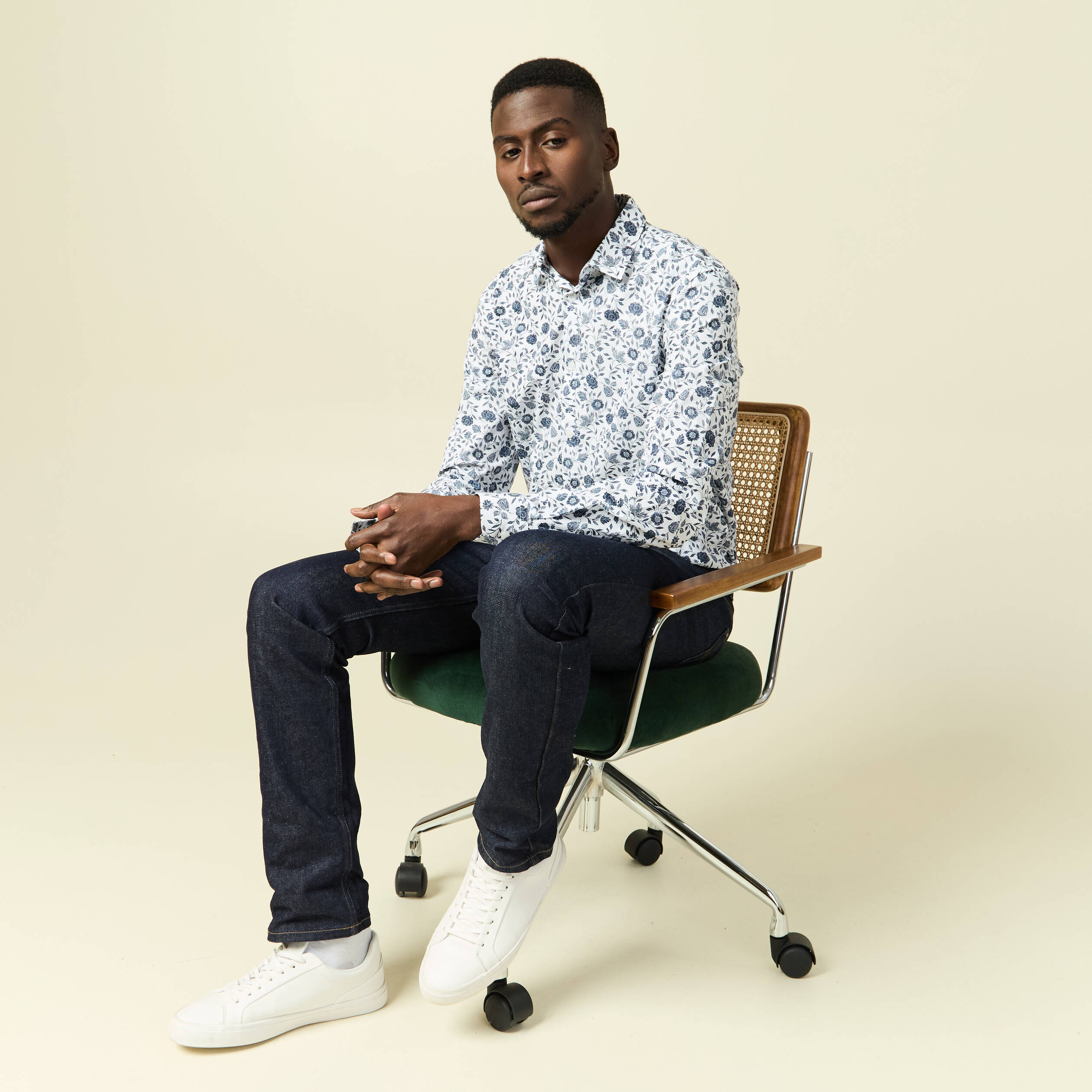 Chemise en coton manches longues blanc homme
