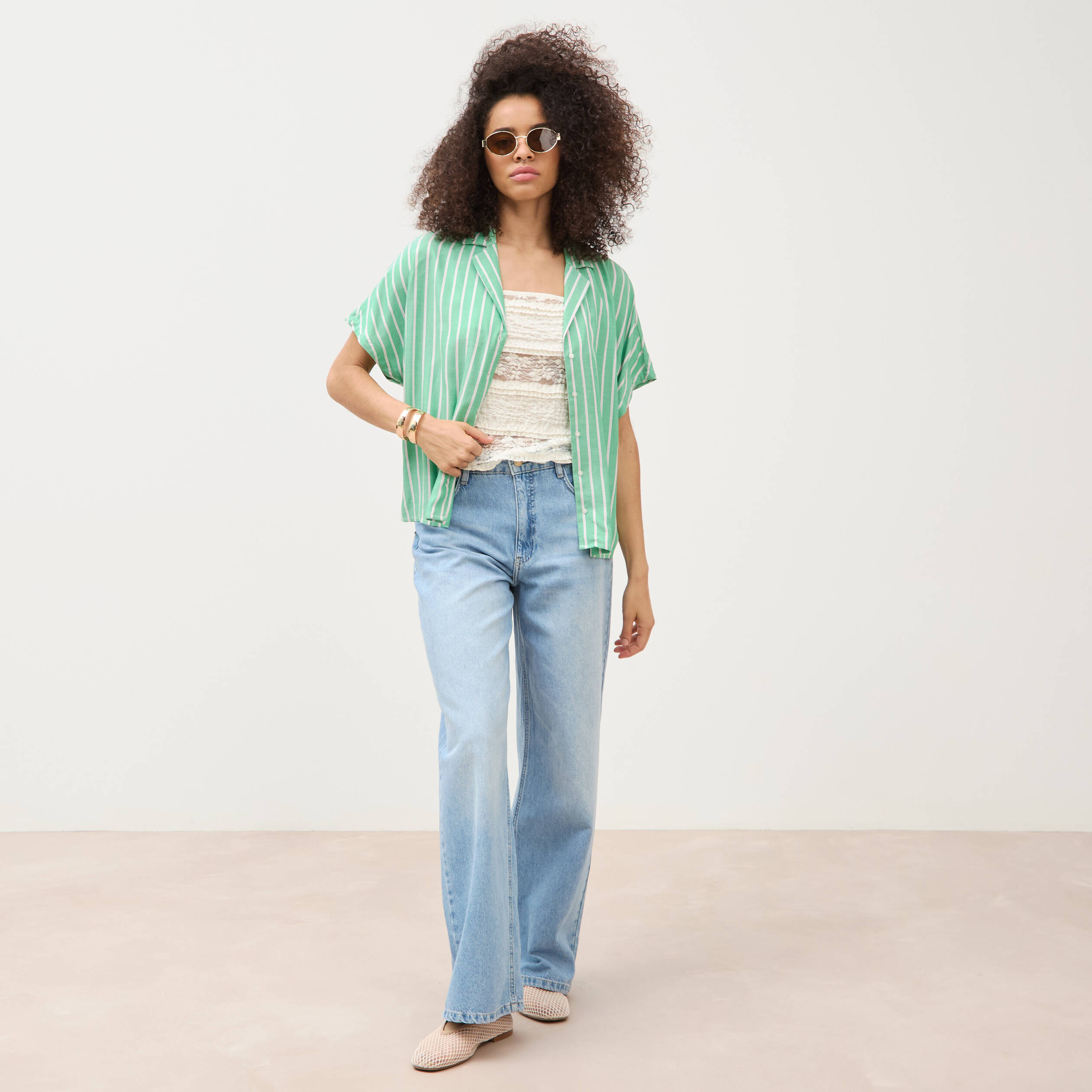 Chemise manches 3/4 vert menthe femme