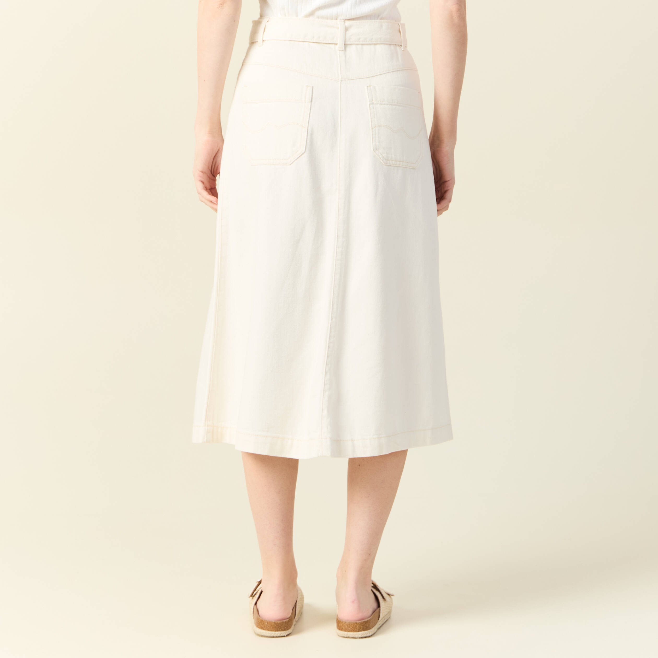 jupe midi trapeze denim blanc femme Jupe midi trapèze denim blanc femme
