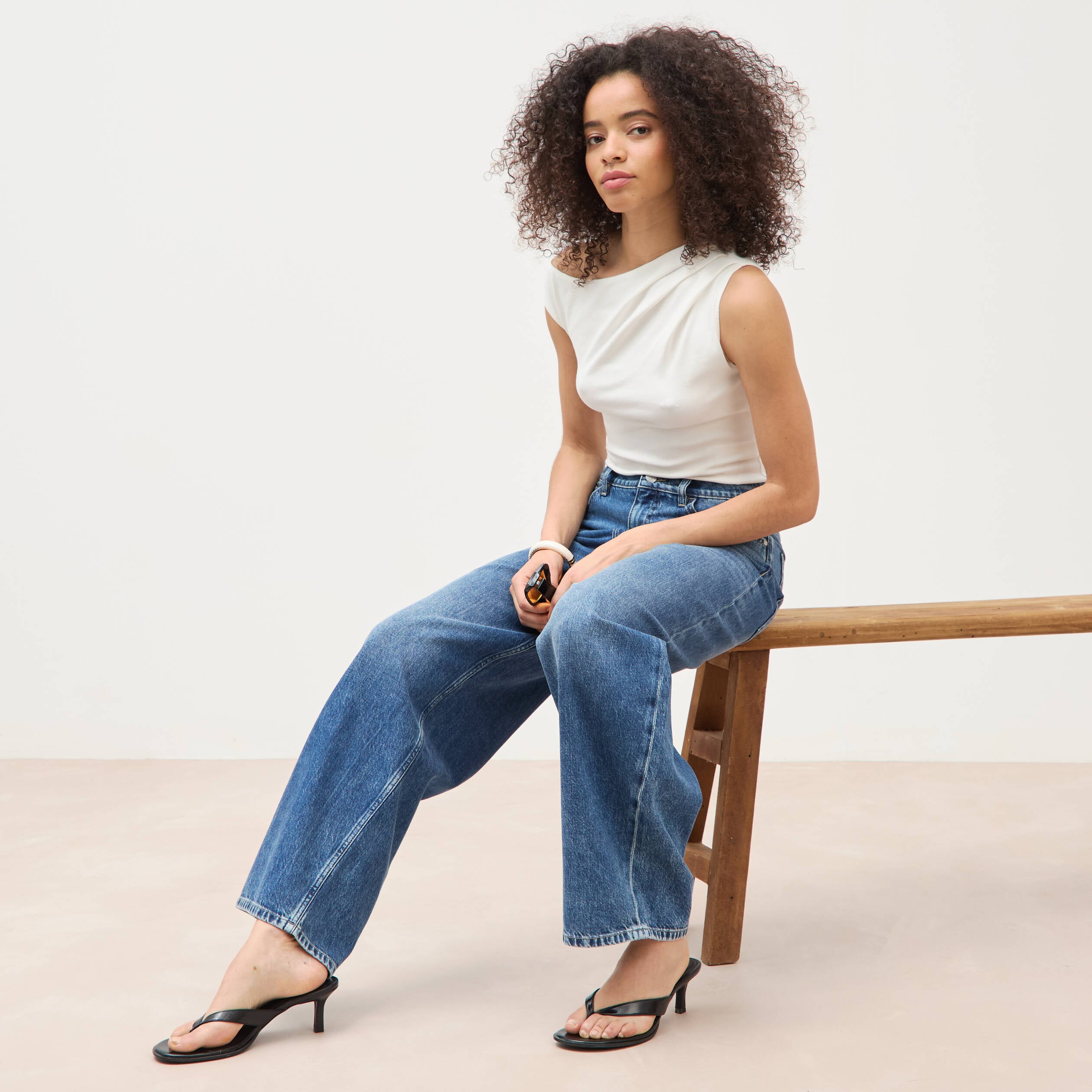Jeans loose en coton denim used femme