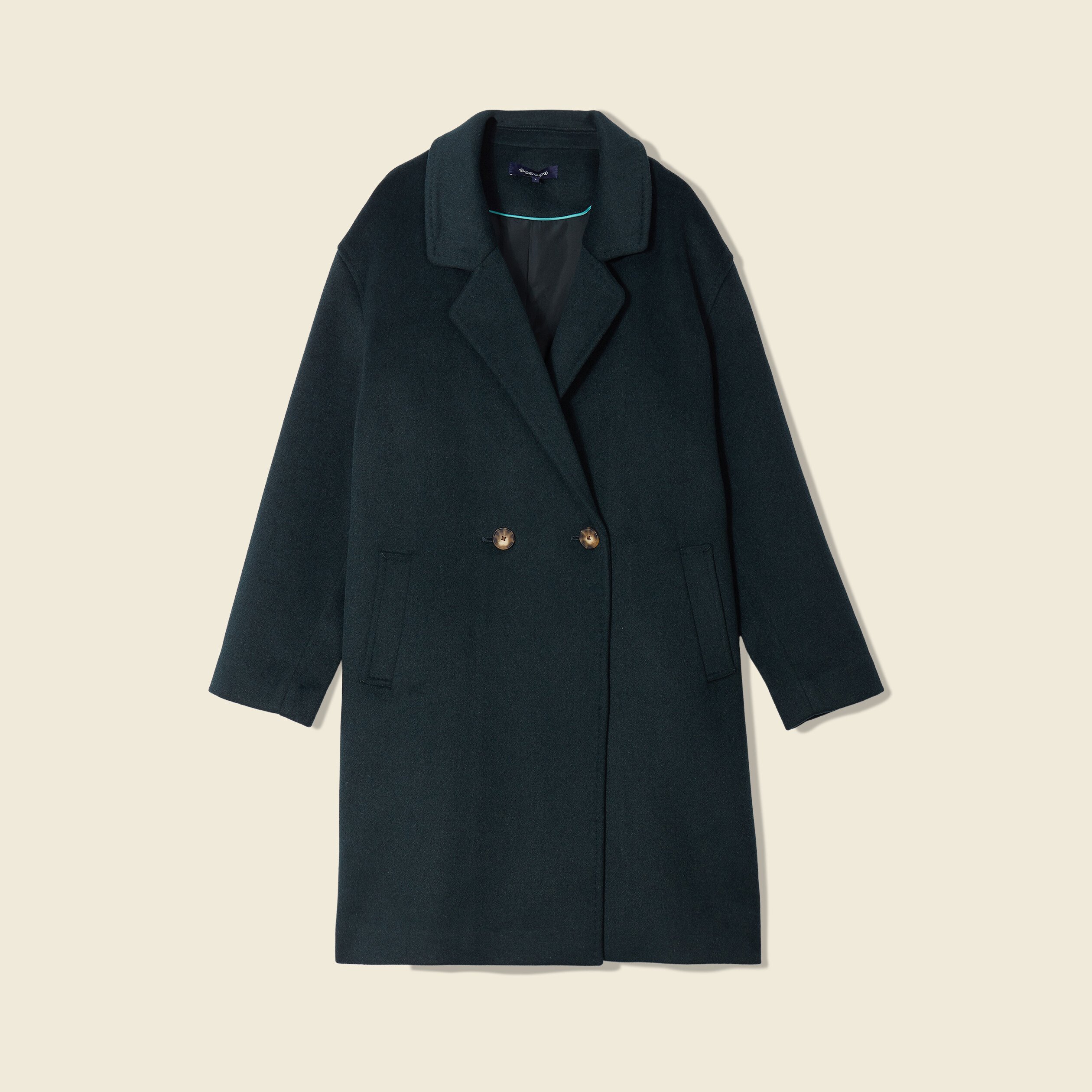 Manteau droit long vert fonce femme Bonobo