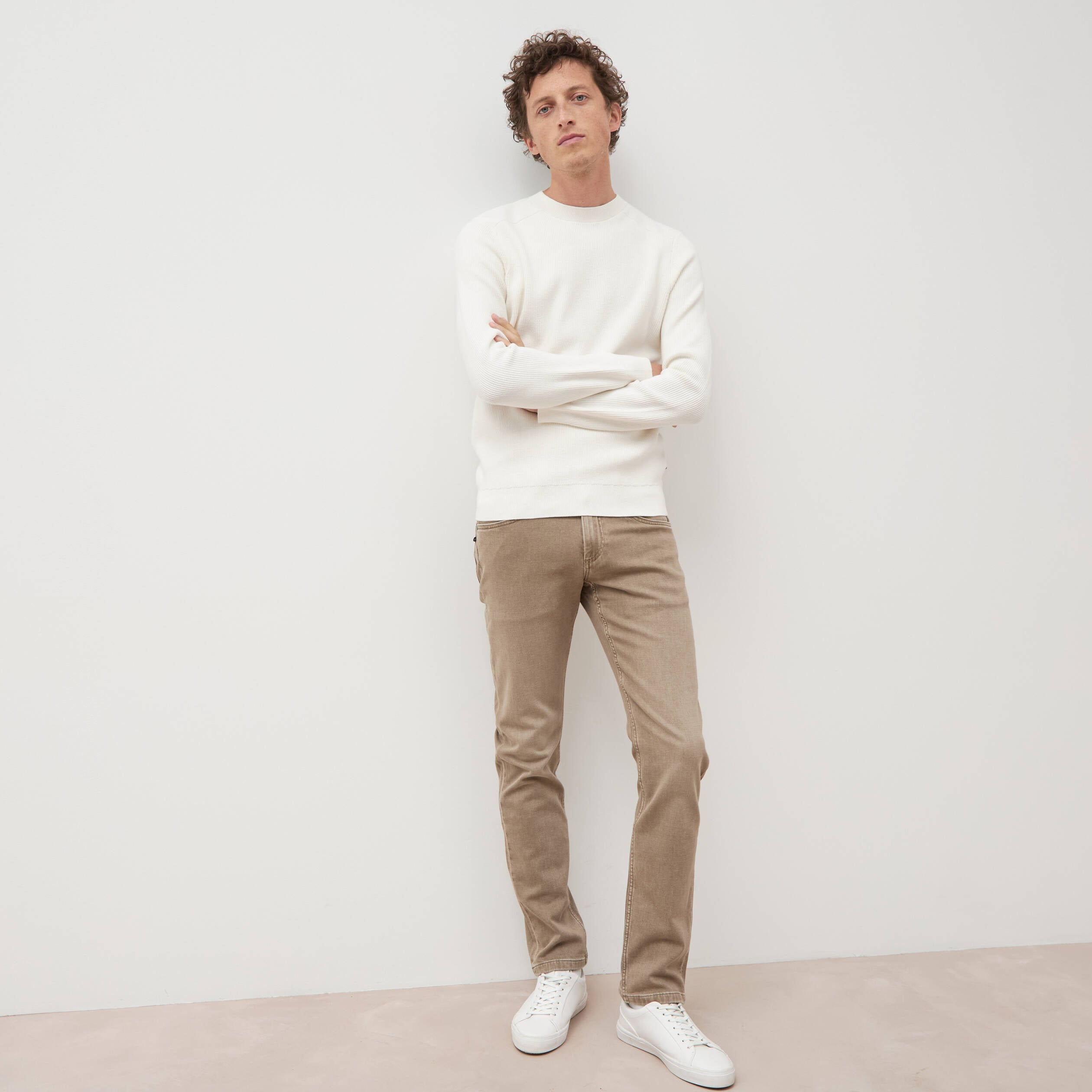 Pull manches longues col rond ecru homme