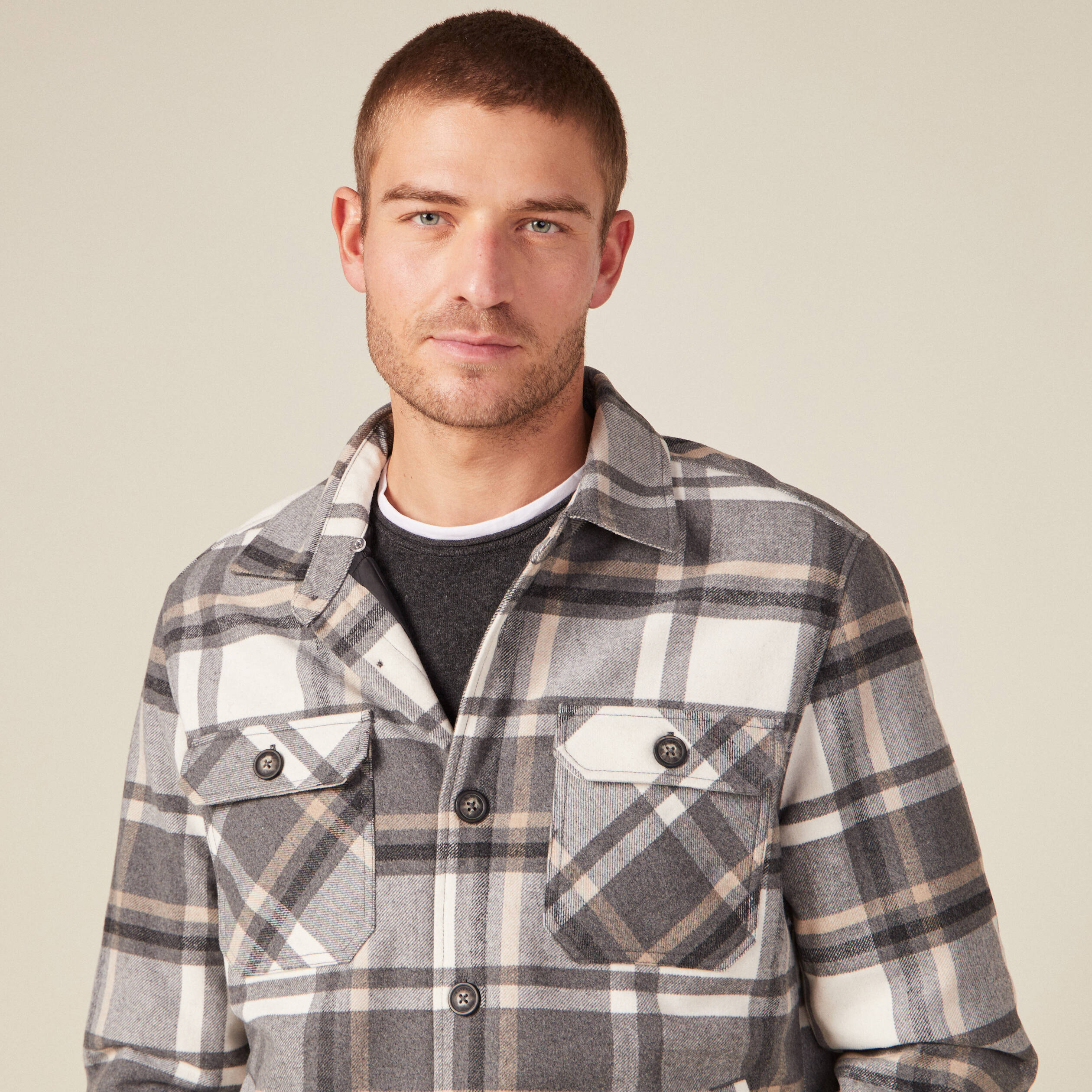 Surchemise &agrave; capuche manches longues gris fonc&eacute; homme