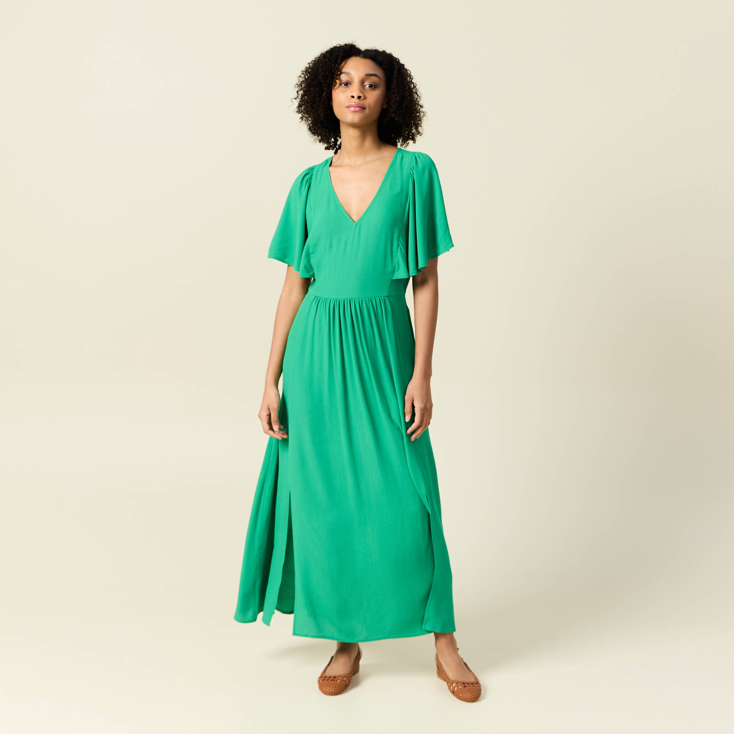 robe longue evasee fendue vert femme Robe longue évasée fendue vert femme