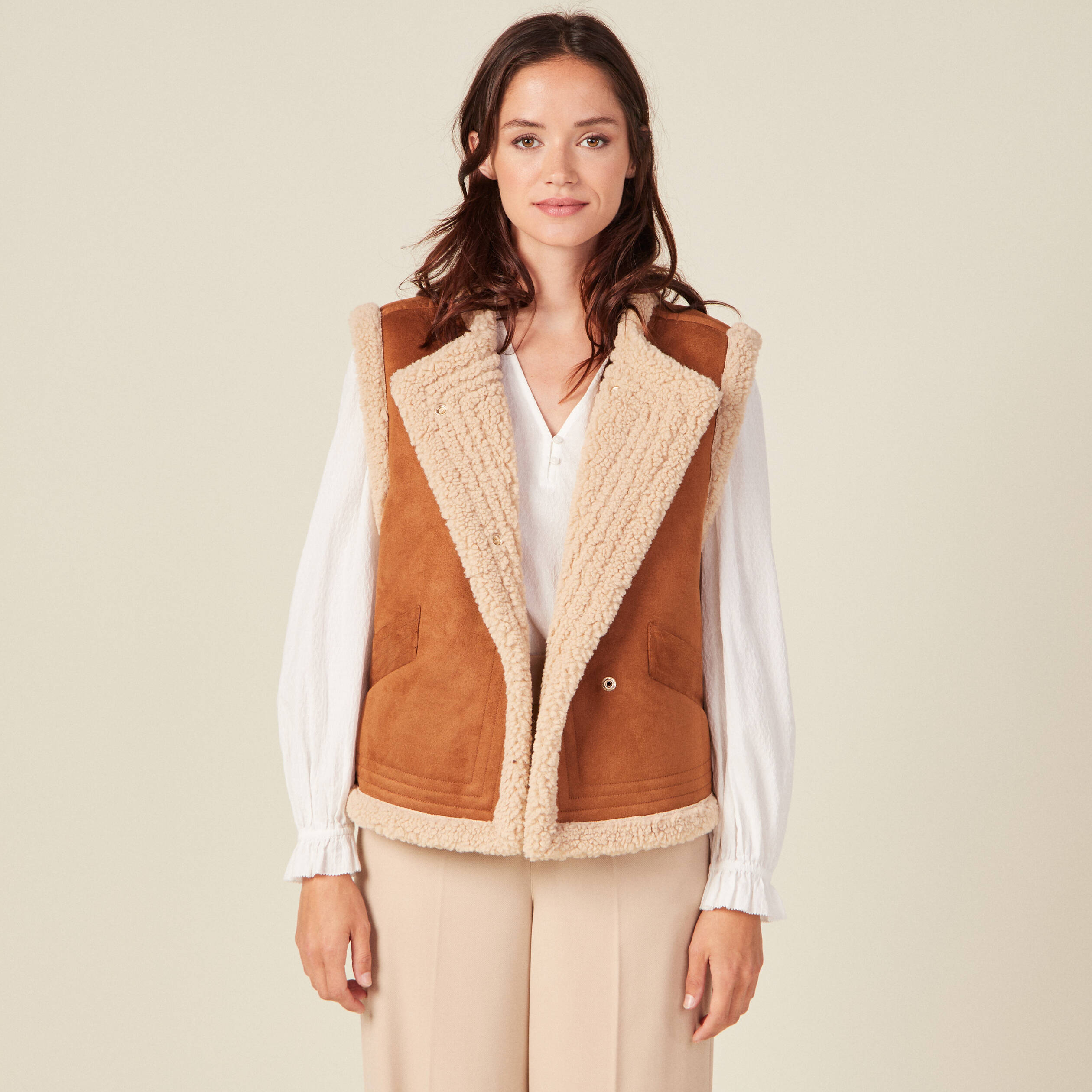 Veste sans manches suédine marron femme