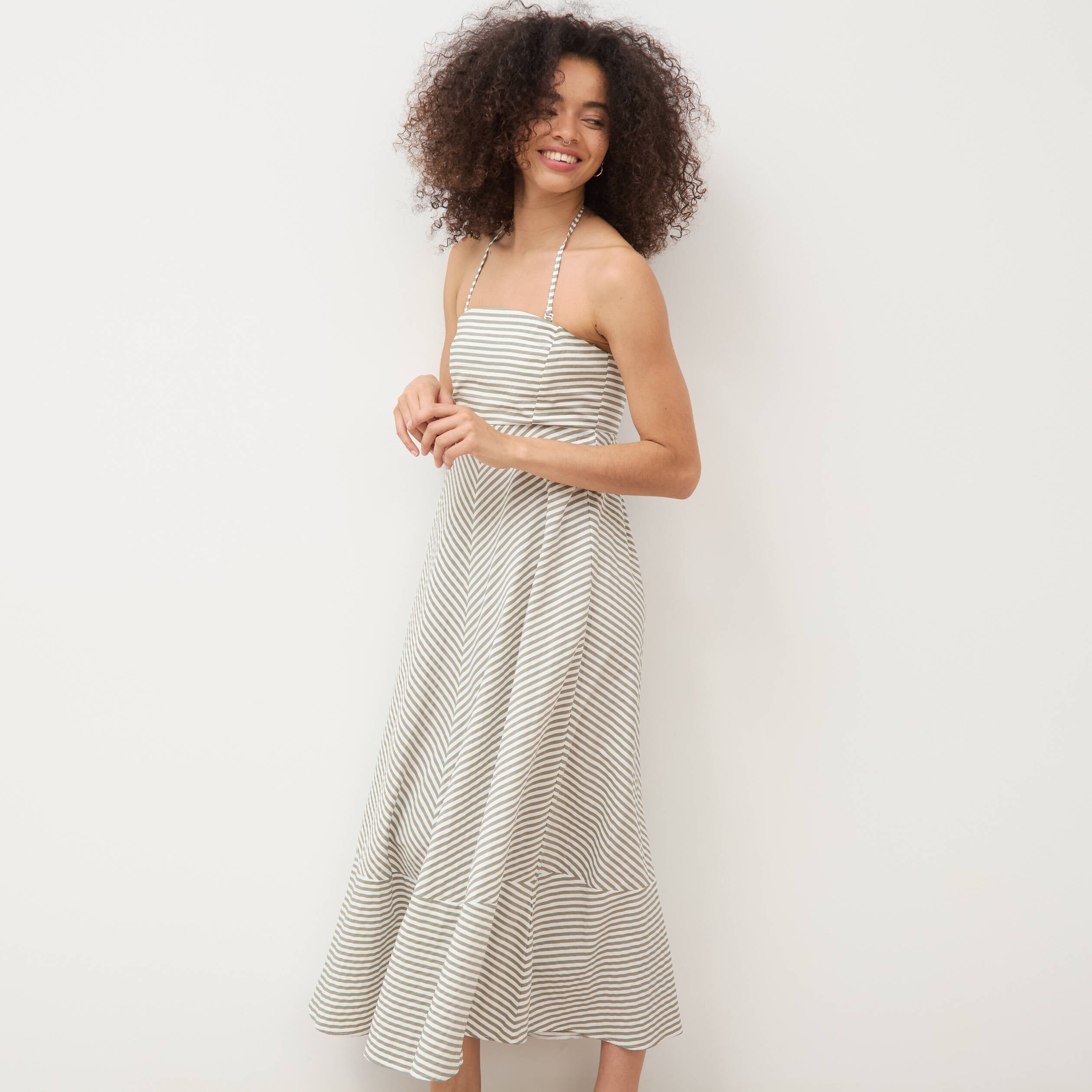 Robe longue &eacute;vas&eacute;e &agrave; bretelles bleu gris femme