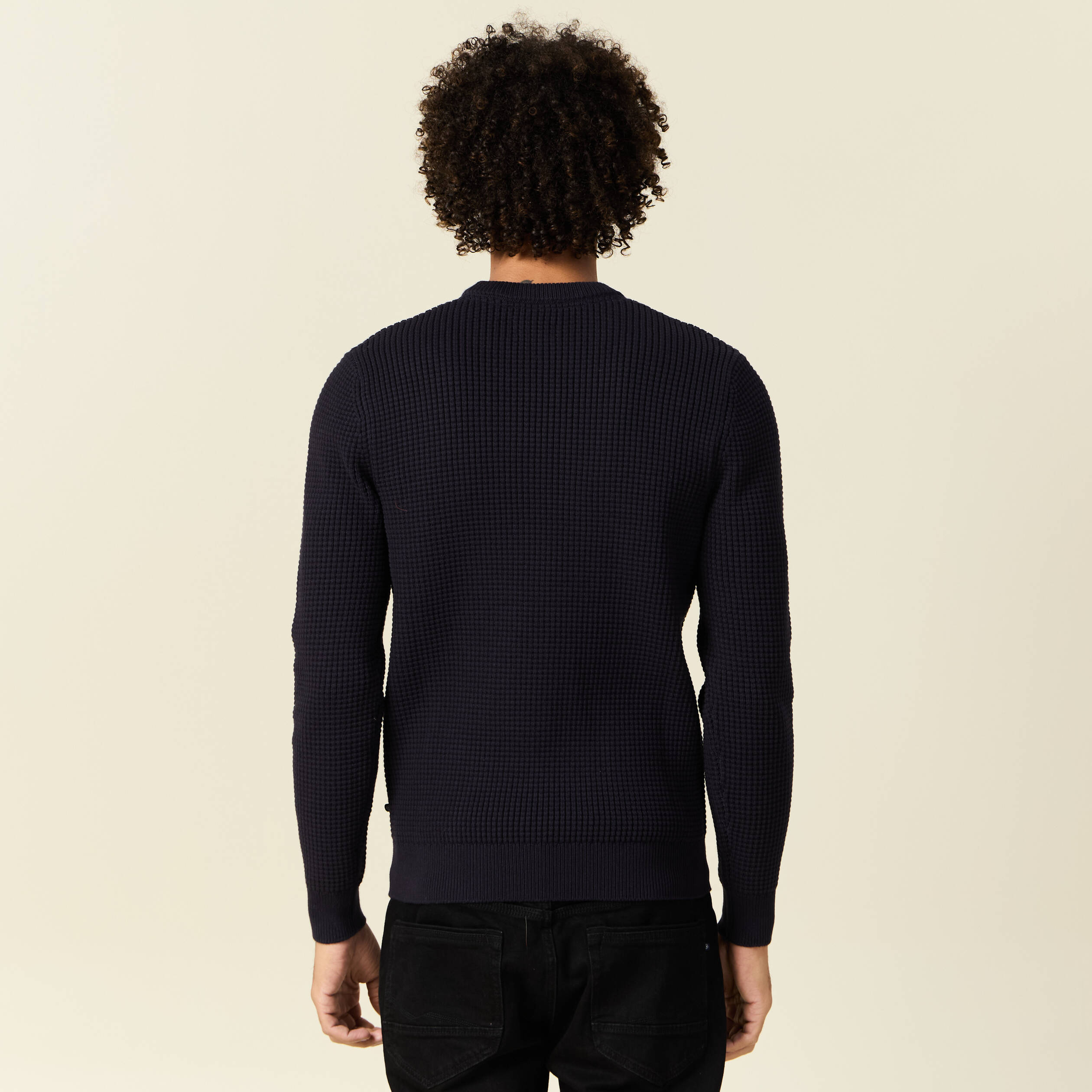Pull manches longues col rond bleu fonc&eacute; homme