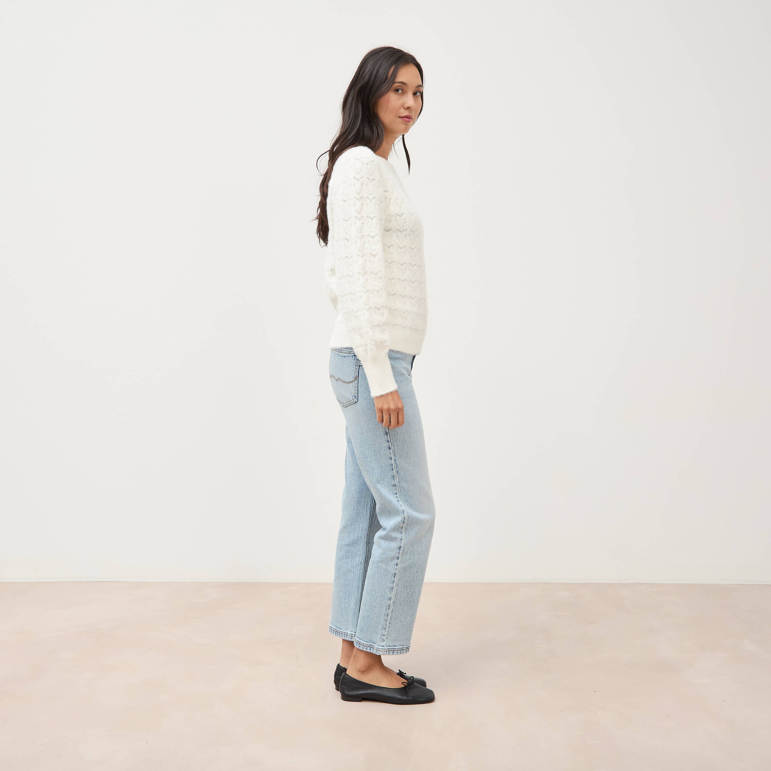 Pull manches longues col bateau ecru femme