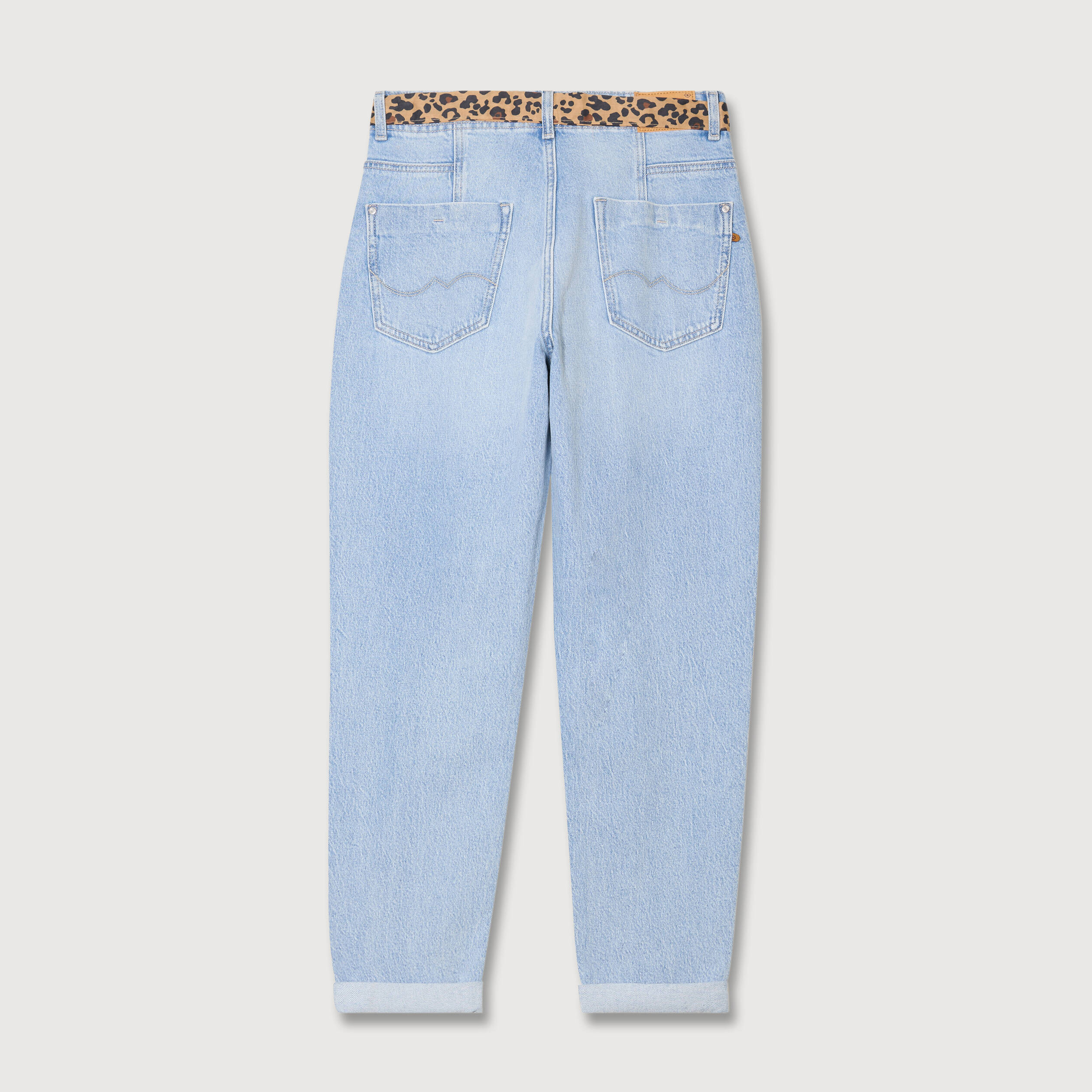 Jeans mom ceinture foulard denim bleach femme
