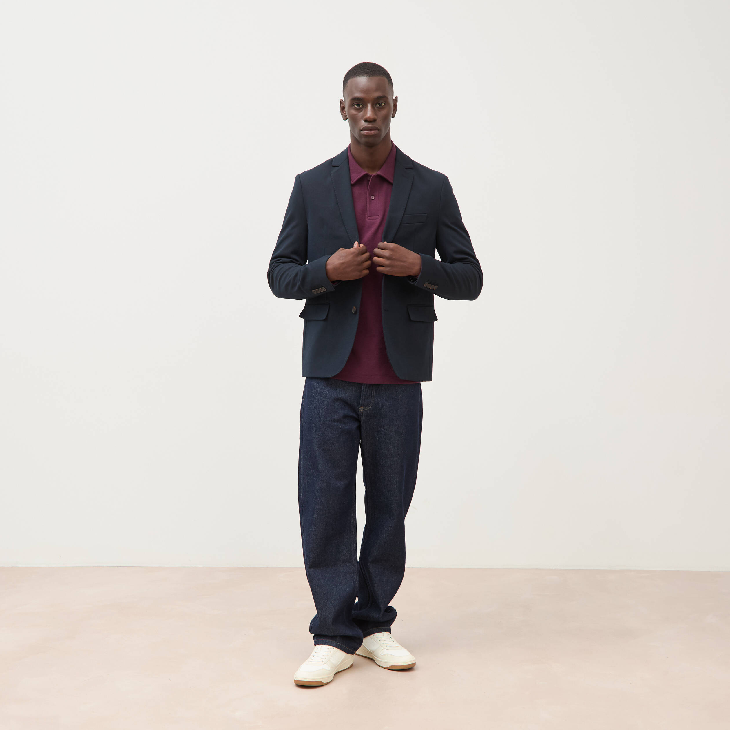Veste blazer cintr&eacute;e bleu marine homme