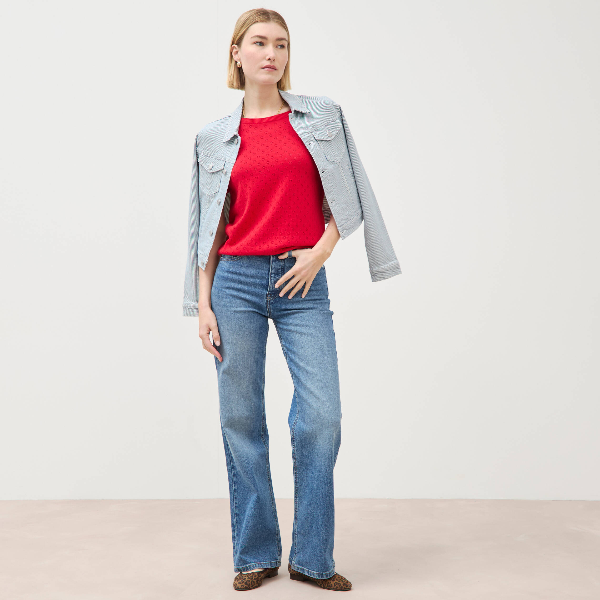 Pull col rond manches courtes rouge fonc&eacute; femme