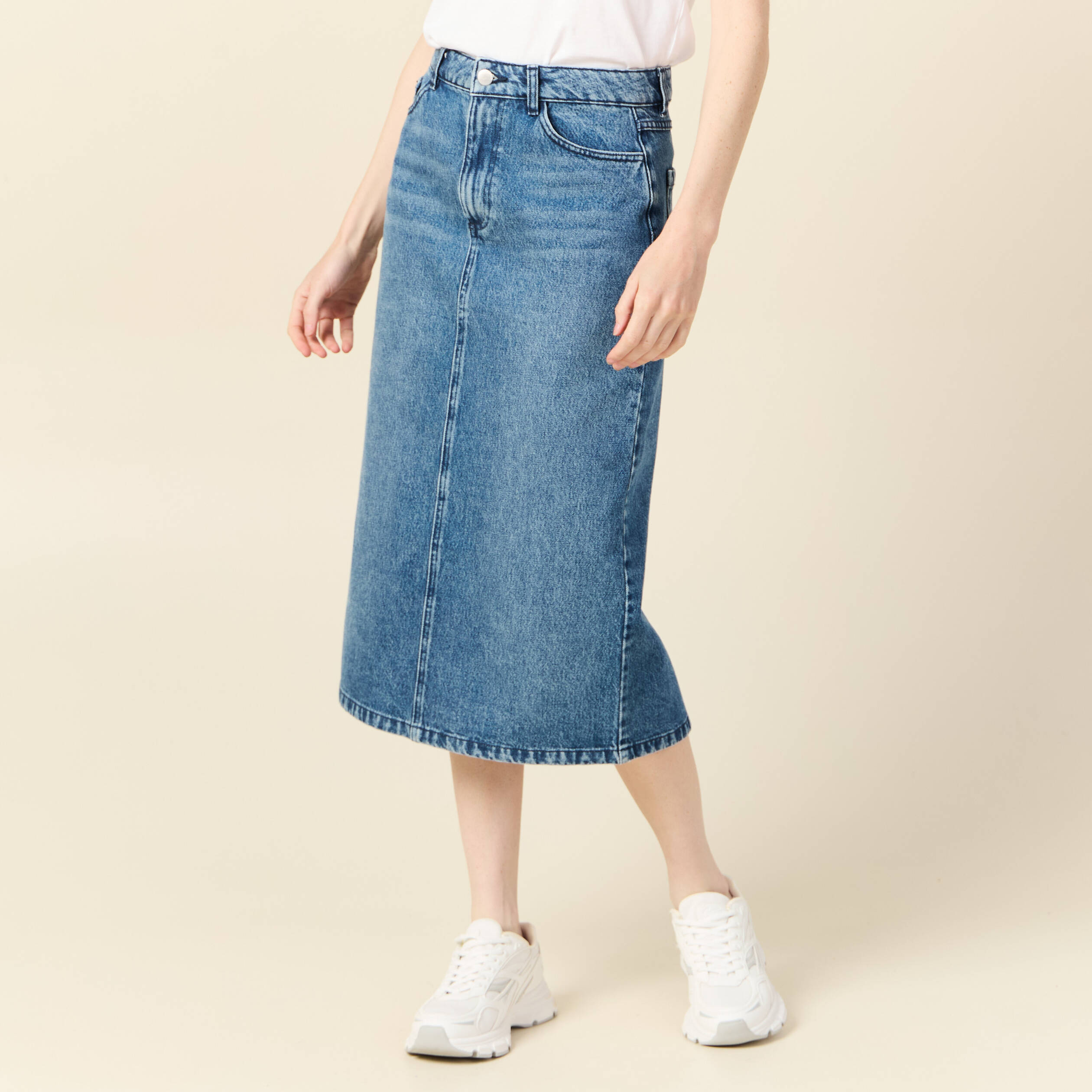 jupe midi crayon en jean denim used femme Jupe midi crayon en jean denim used femme