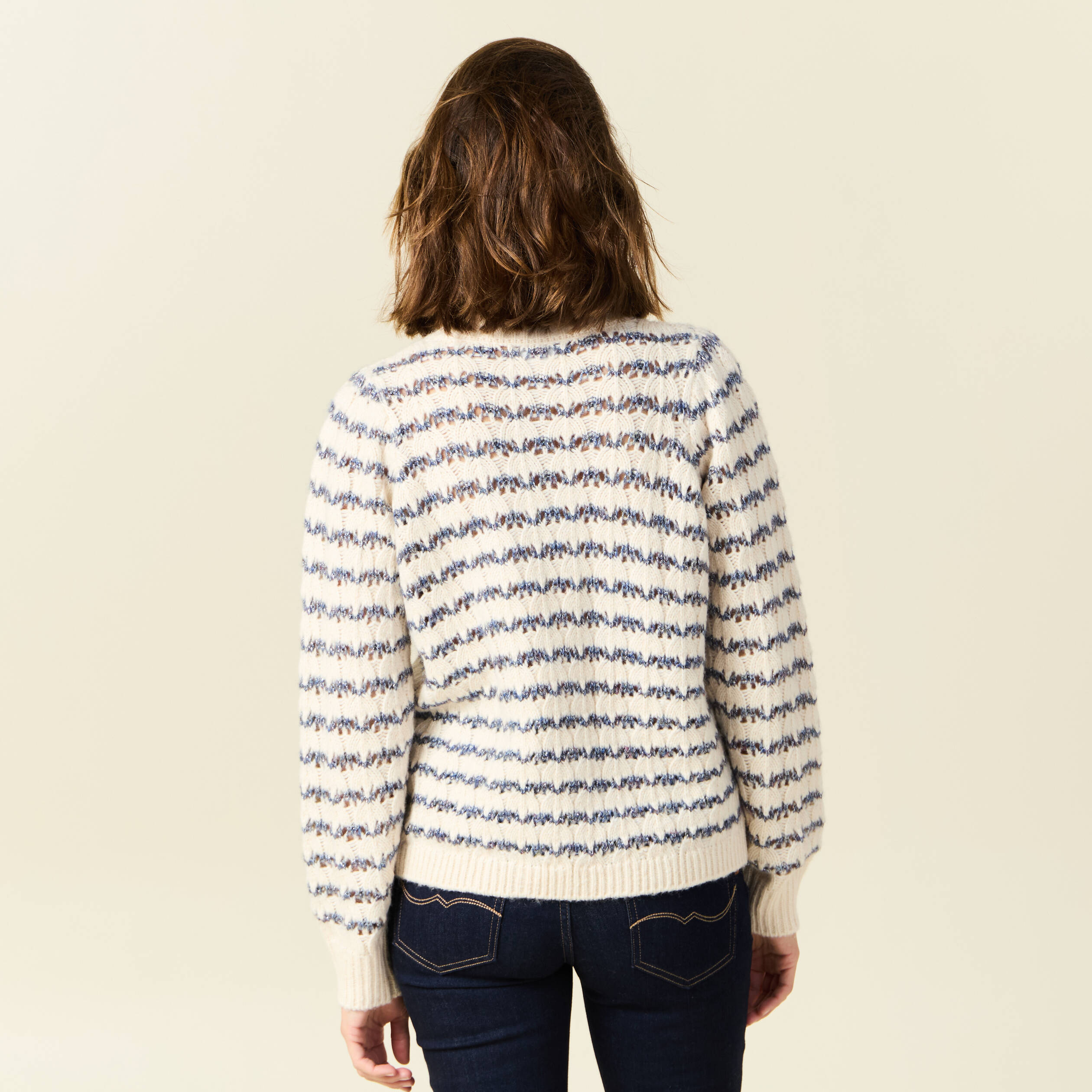 pull manches longues ajoure ecru femme Pull manches longues ajouré ecru femme