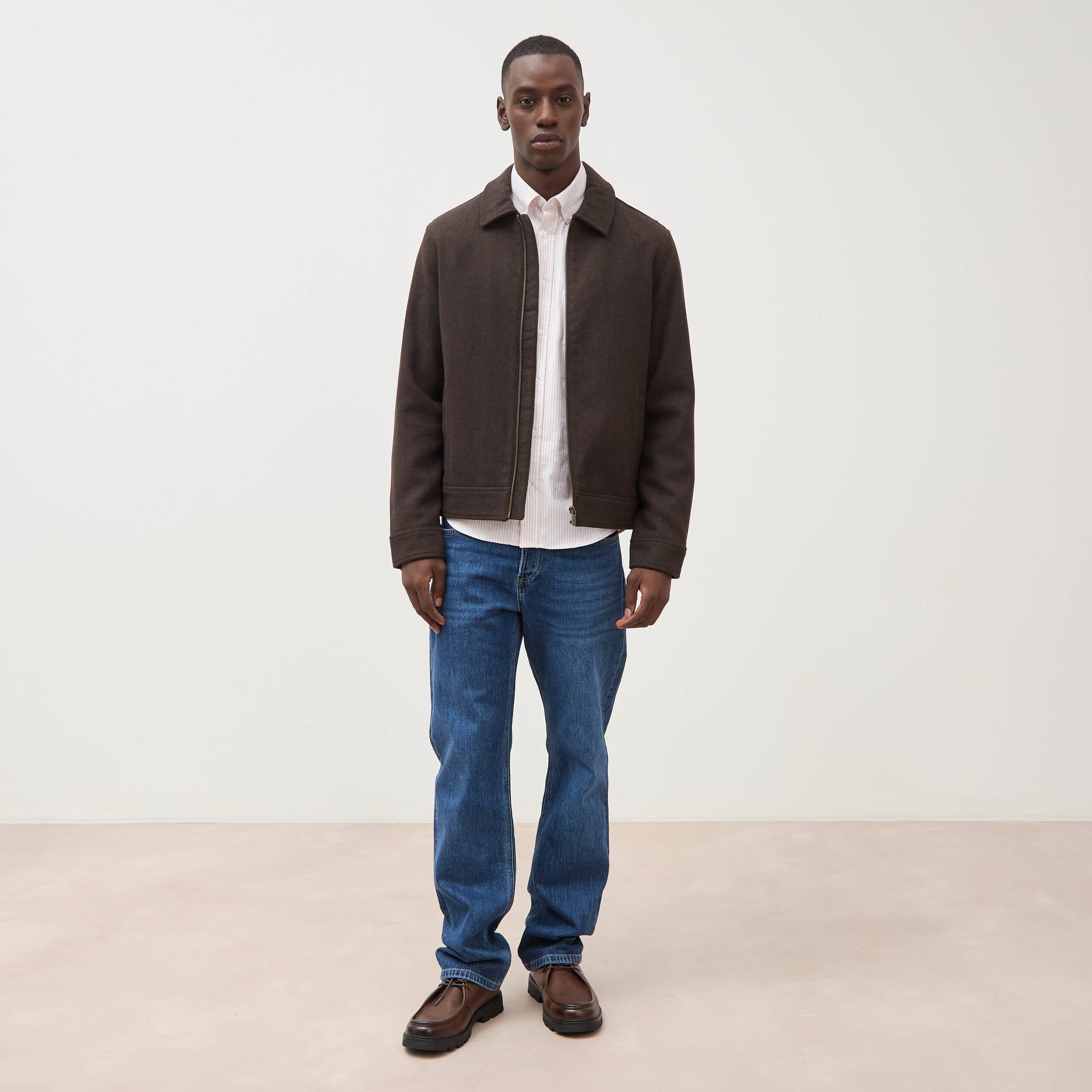 Veste oversize courte col classique marron homme