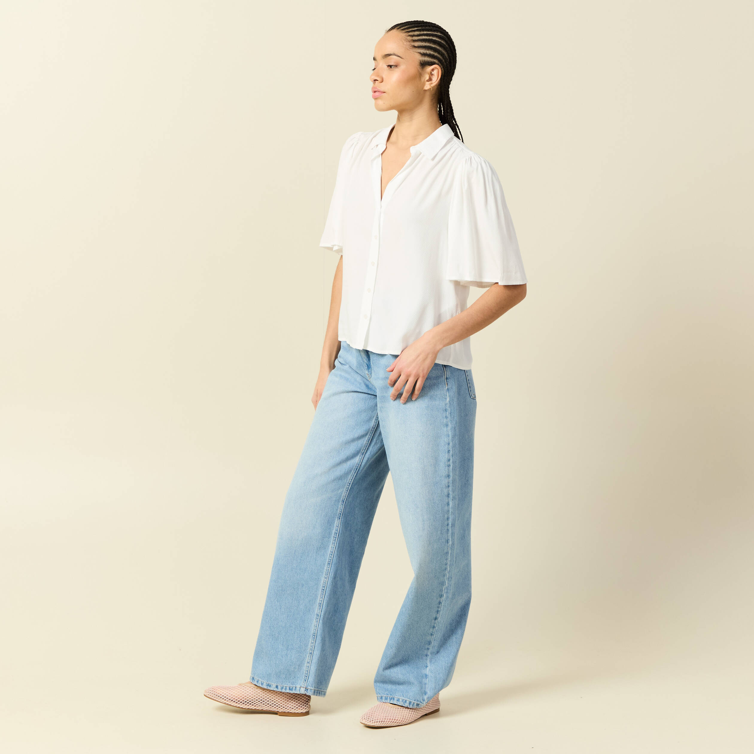Chemise manches courtes ecru femme