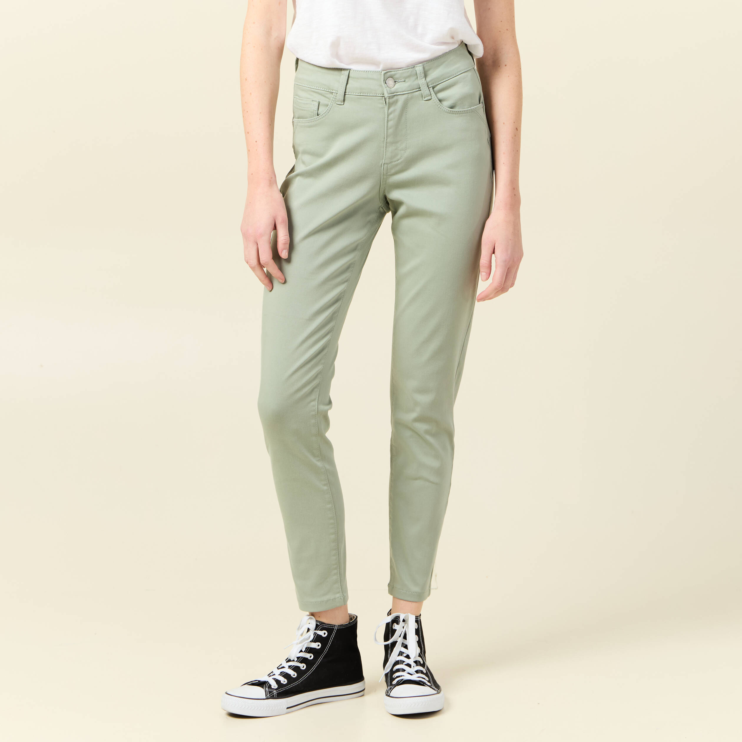 pantalon skinny push up 78eme vert olive femme Pantalon skinny push-up 7/8ème vert olive femme