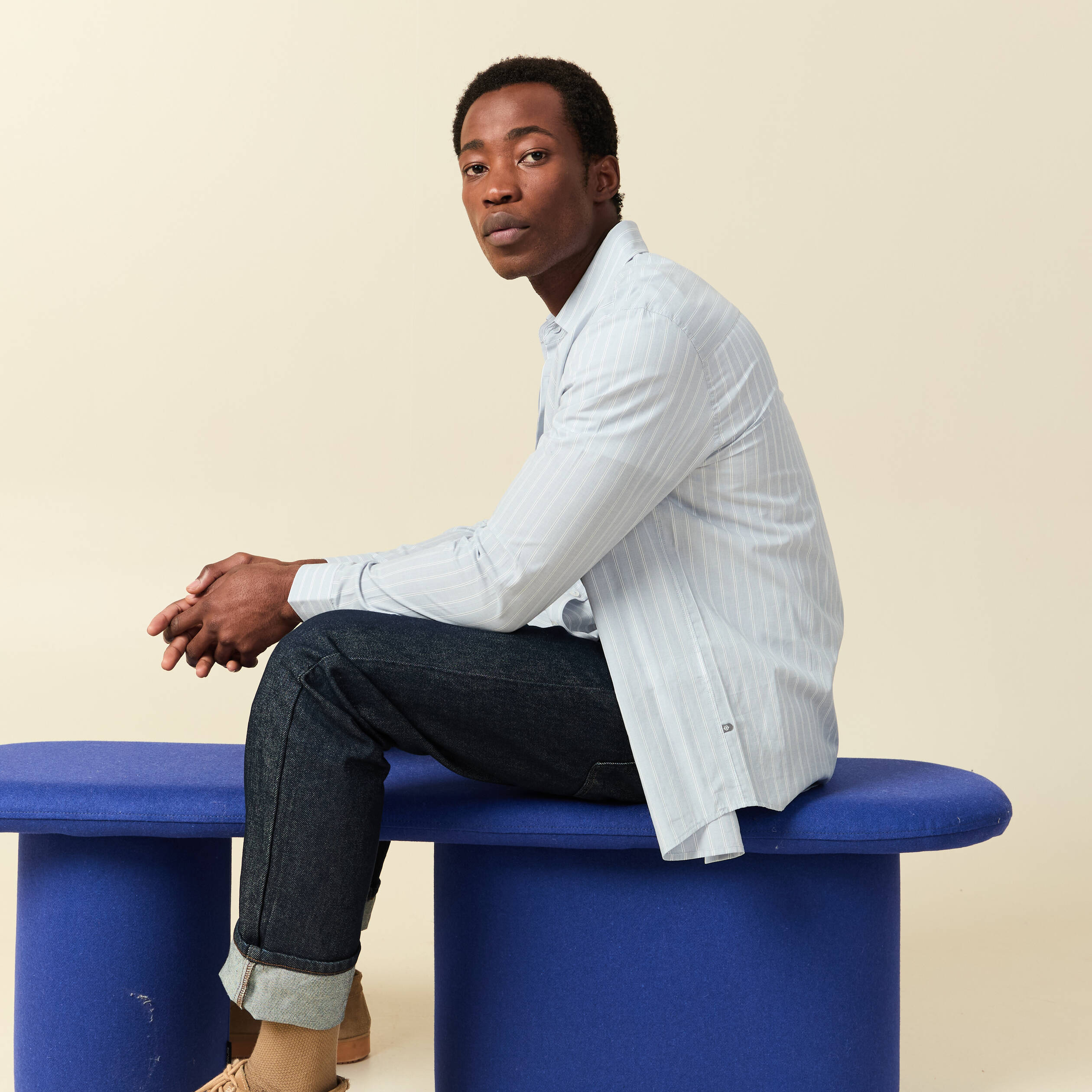 Chemise boyfriend en coton bleu clair homme