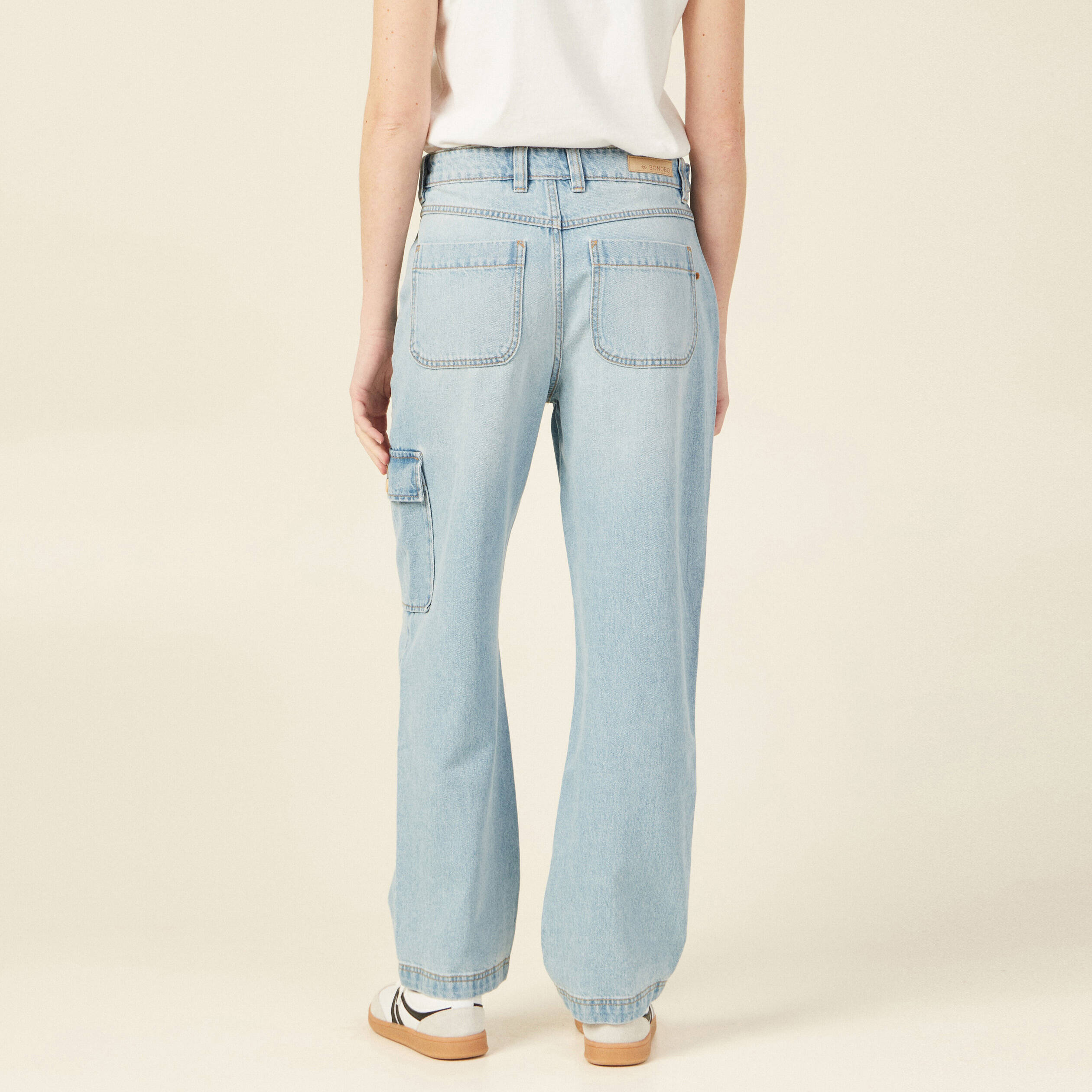 jeans cargo 5 poches denim bleach femme Jeans cargo 5 poches denim bleach femme