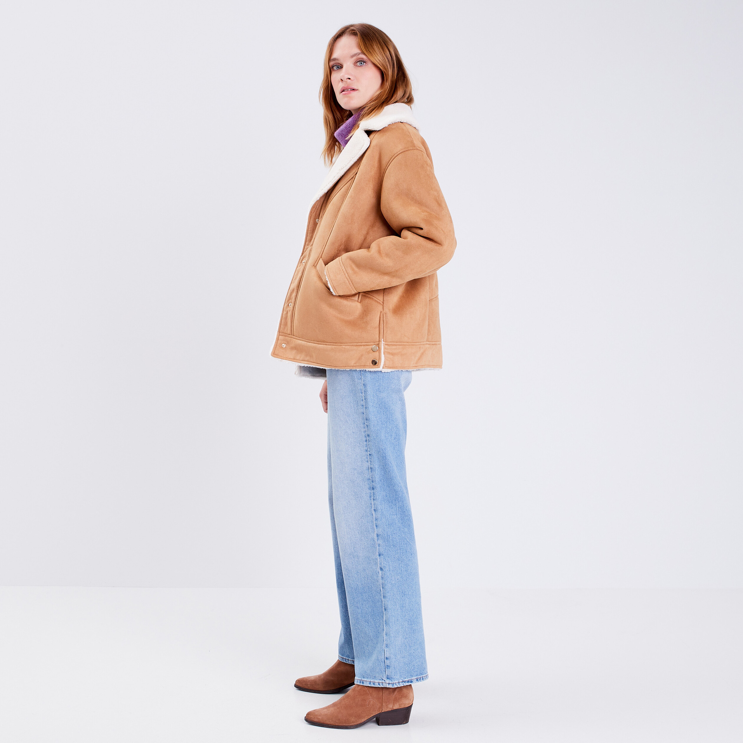 Manteau droit boutonné marron femme