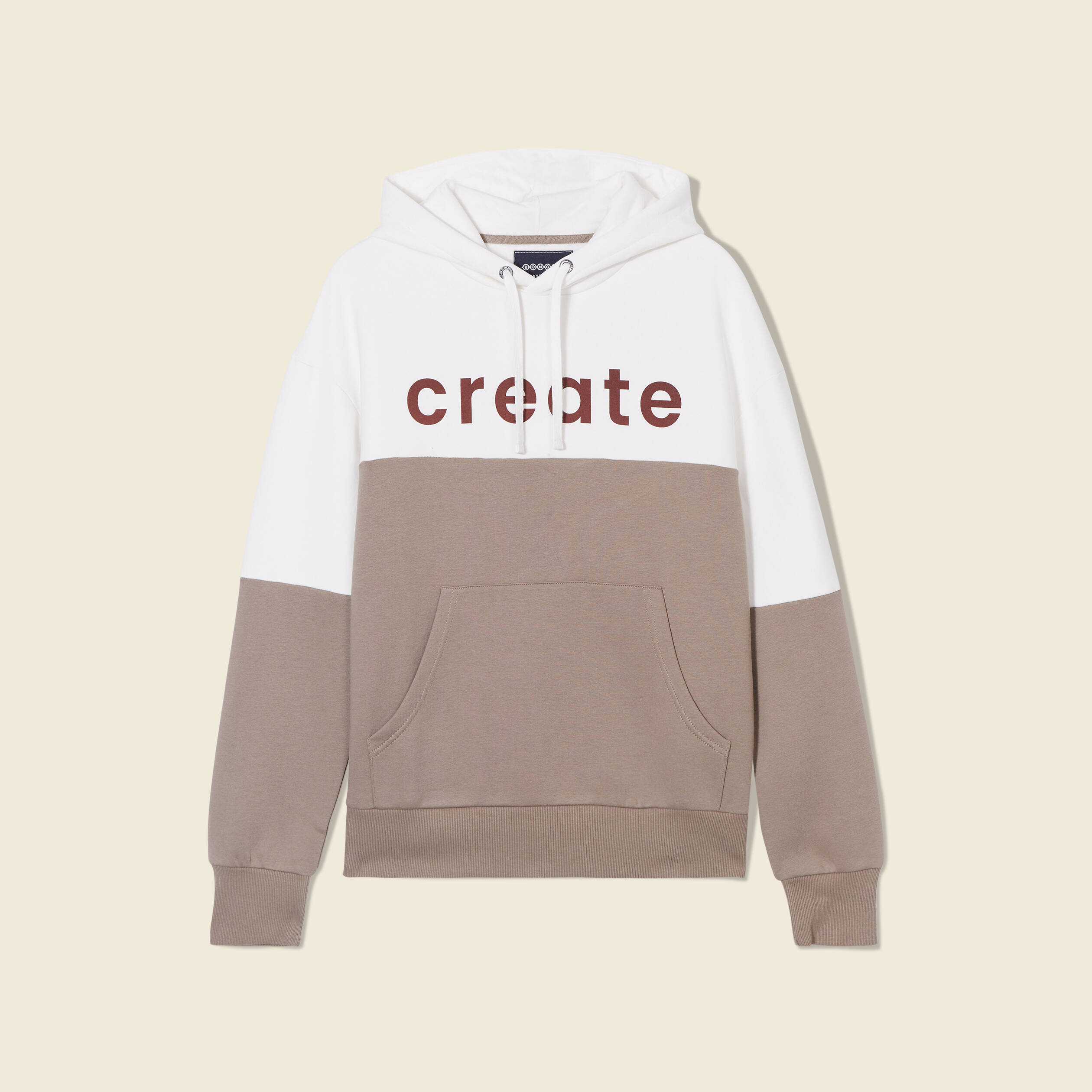 Sweat &agrave; capuche manches longues taupe homme