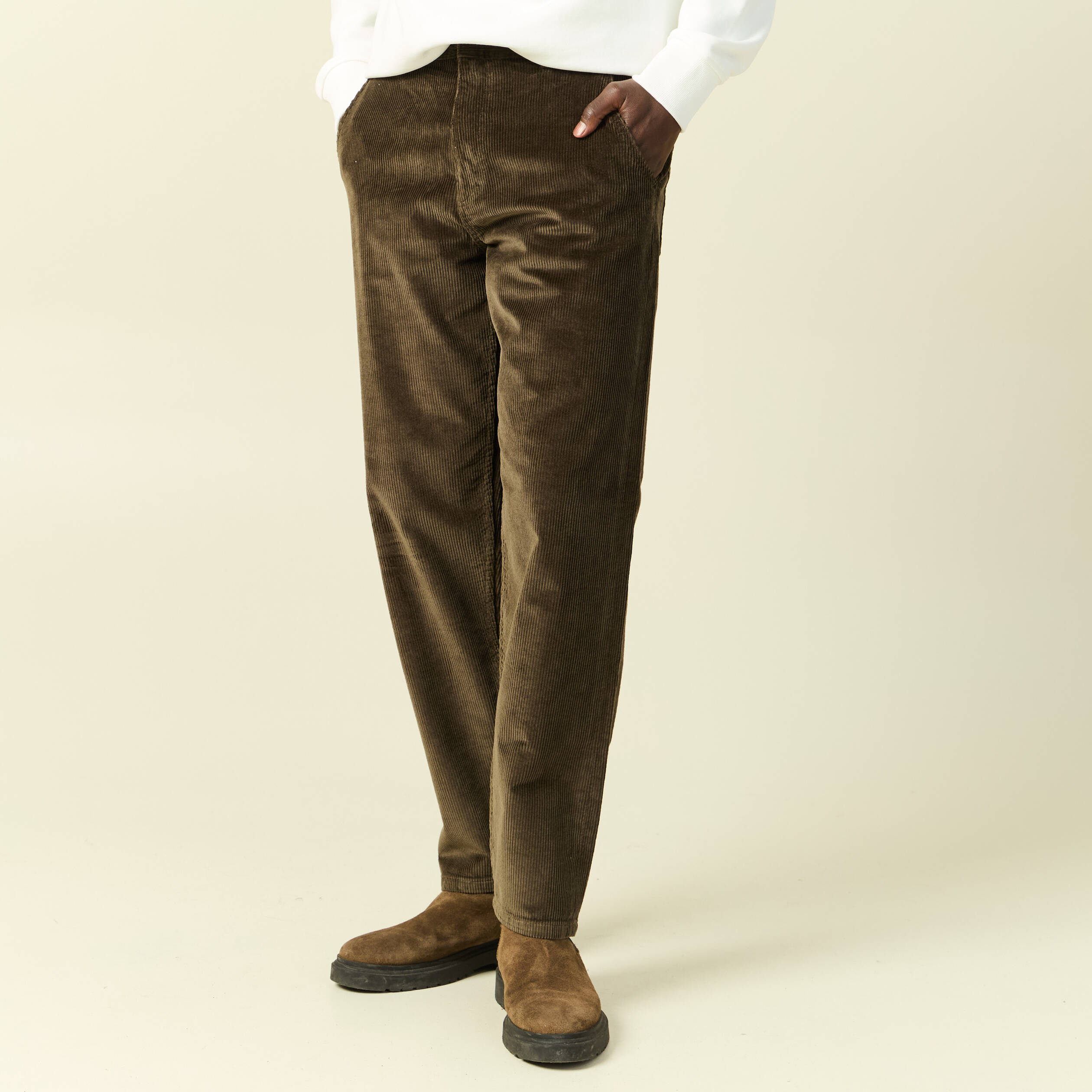 Pantalon droit en velours longueur 32 taupe homme