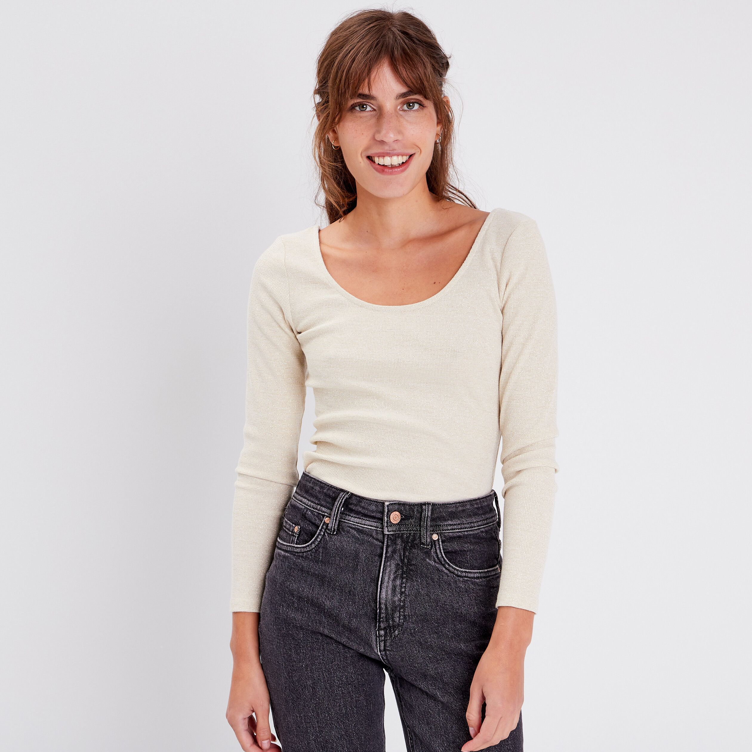t shirt manches longues ecru femme T-shirt manches longues ecru femme