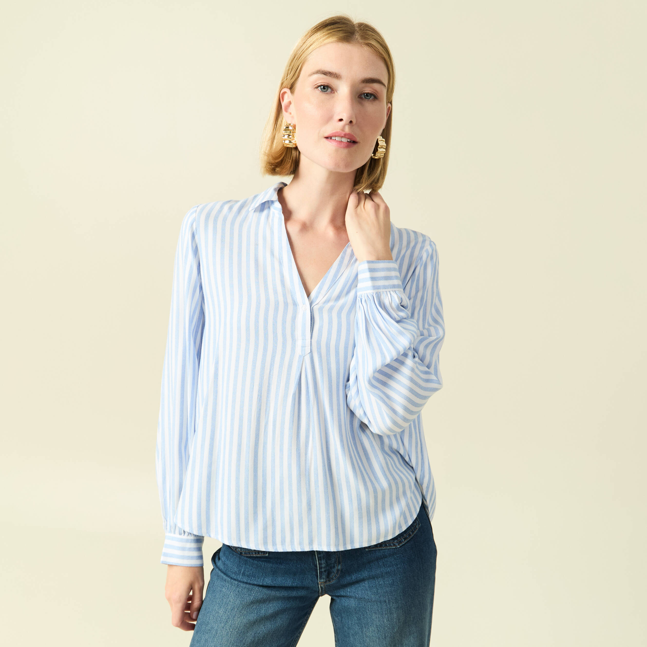 Blouse manches longues bleu femme