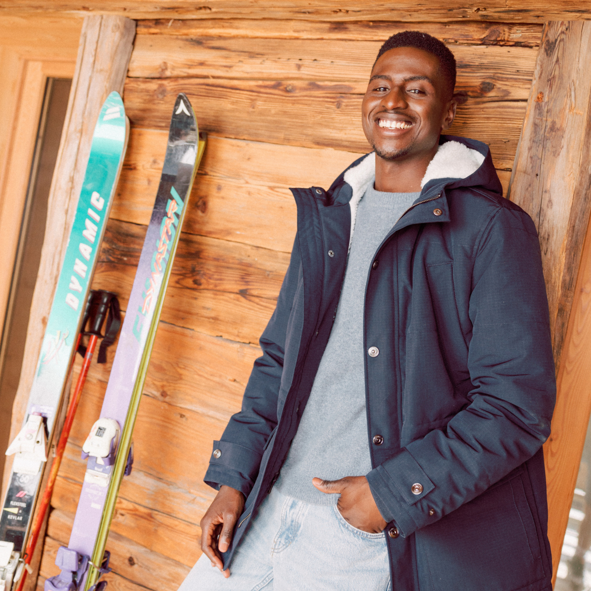Parka à capuche bleu marine homme
