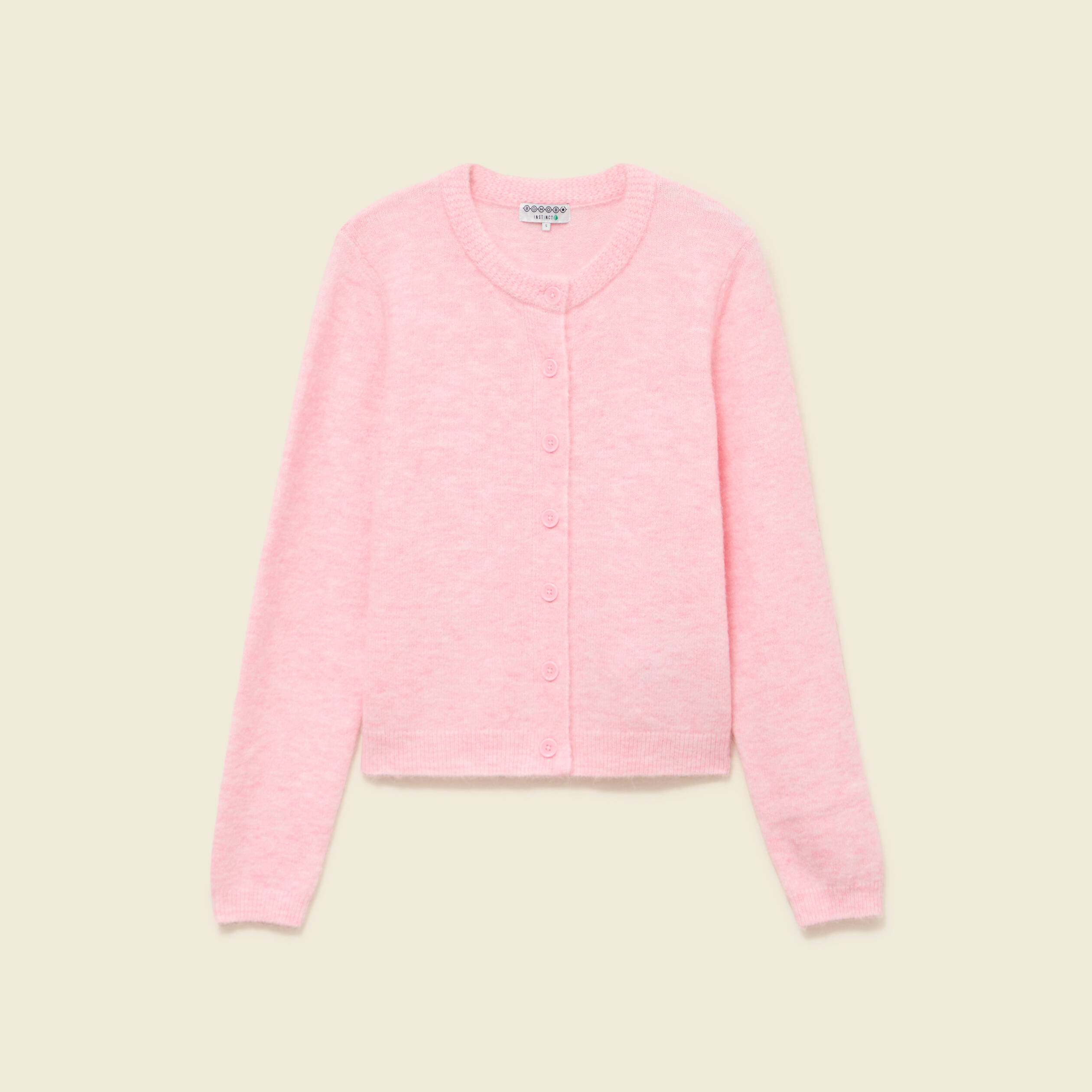 Gilet col rond rose clair femme