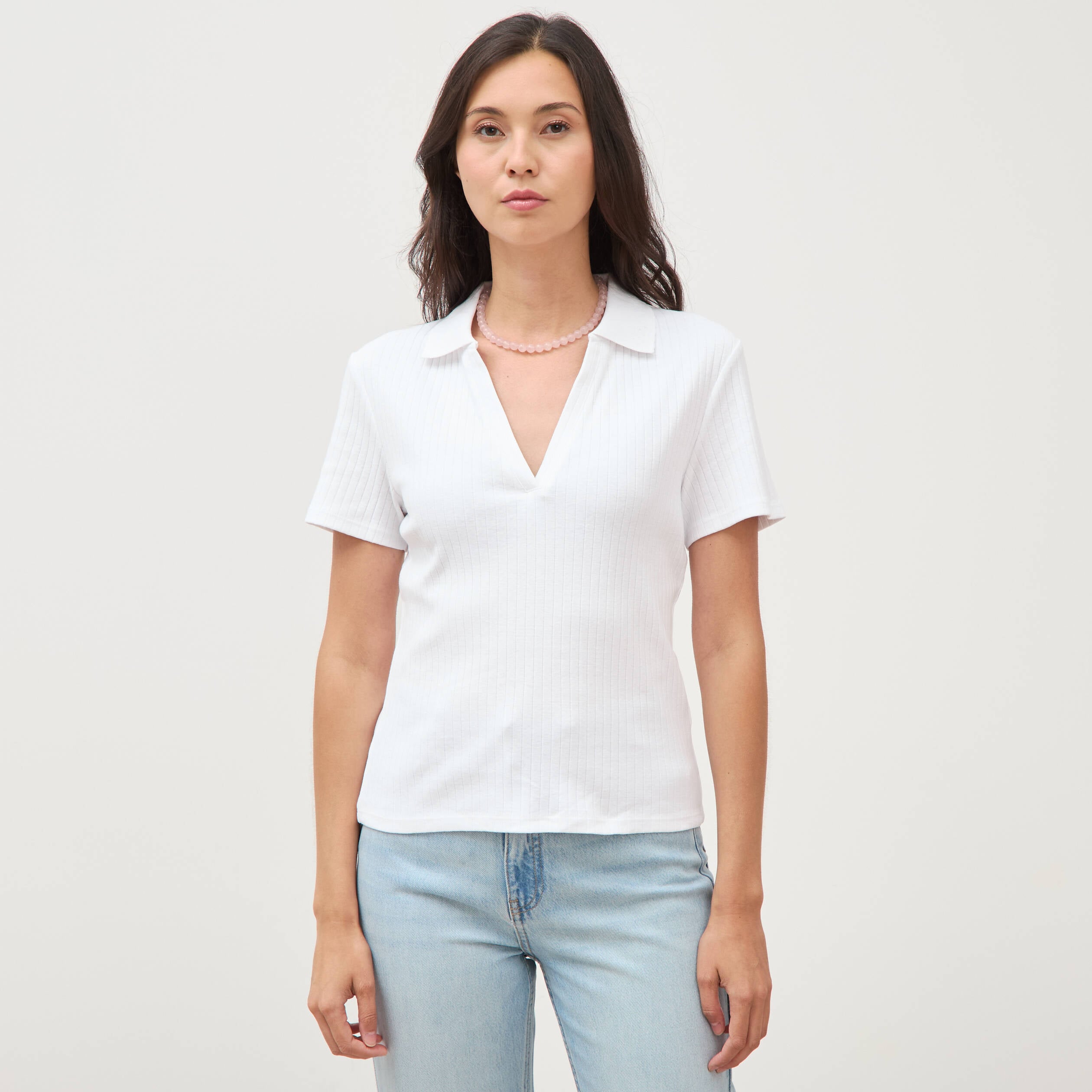 Polo manches courtes blanc femme